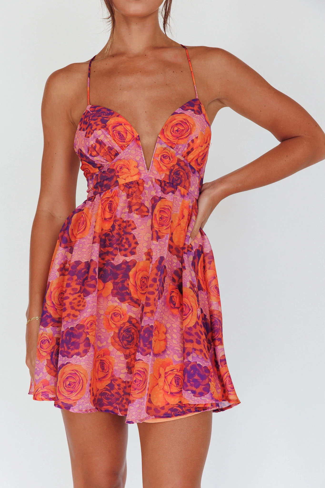 Le Jardins A-Line Mini Dress Roses Red - Image 4