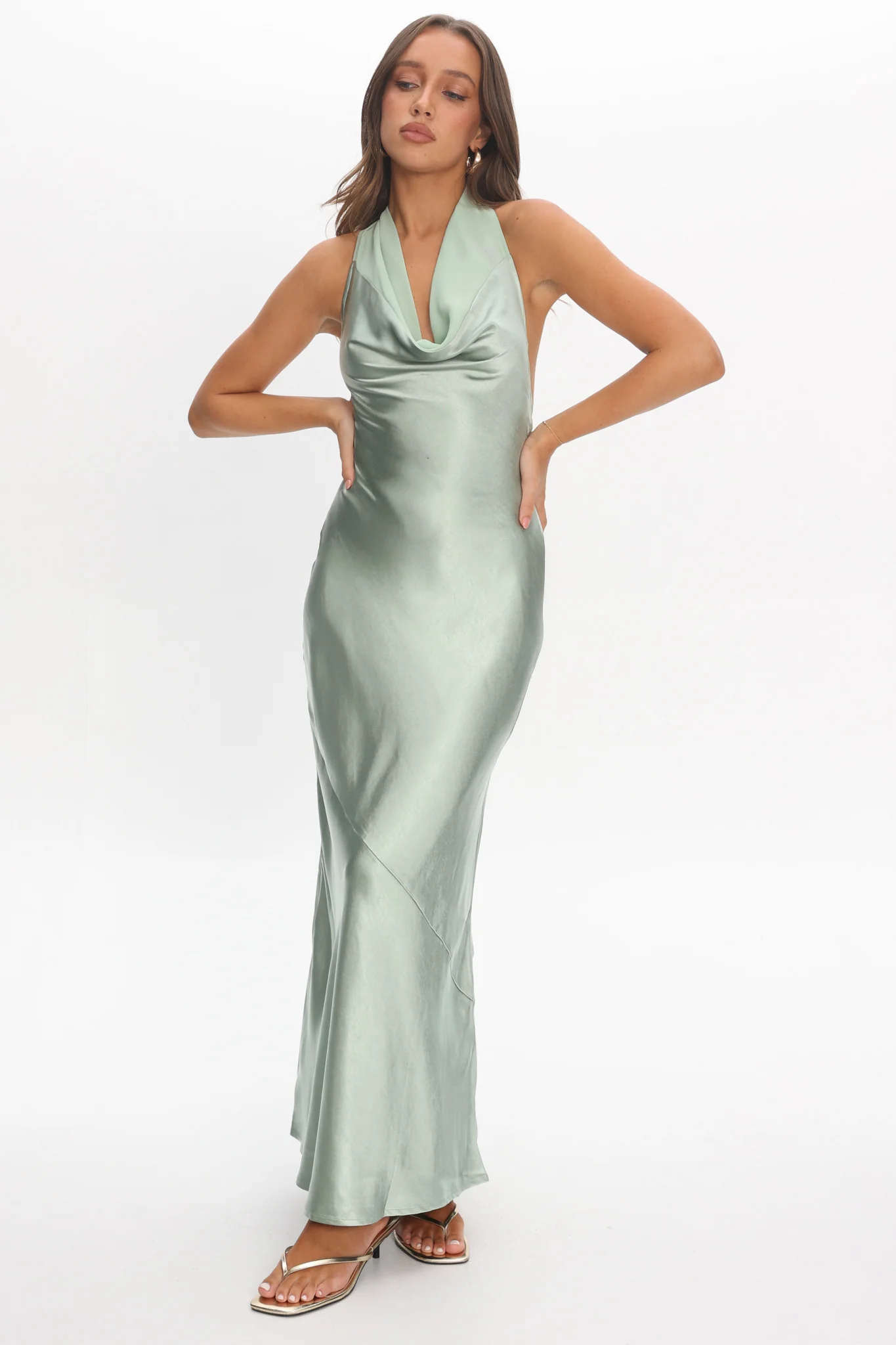 Leading Lady Open Back Cowl Maxi Dress Sage - Image 2