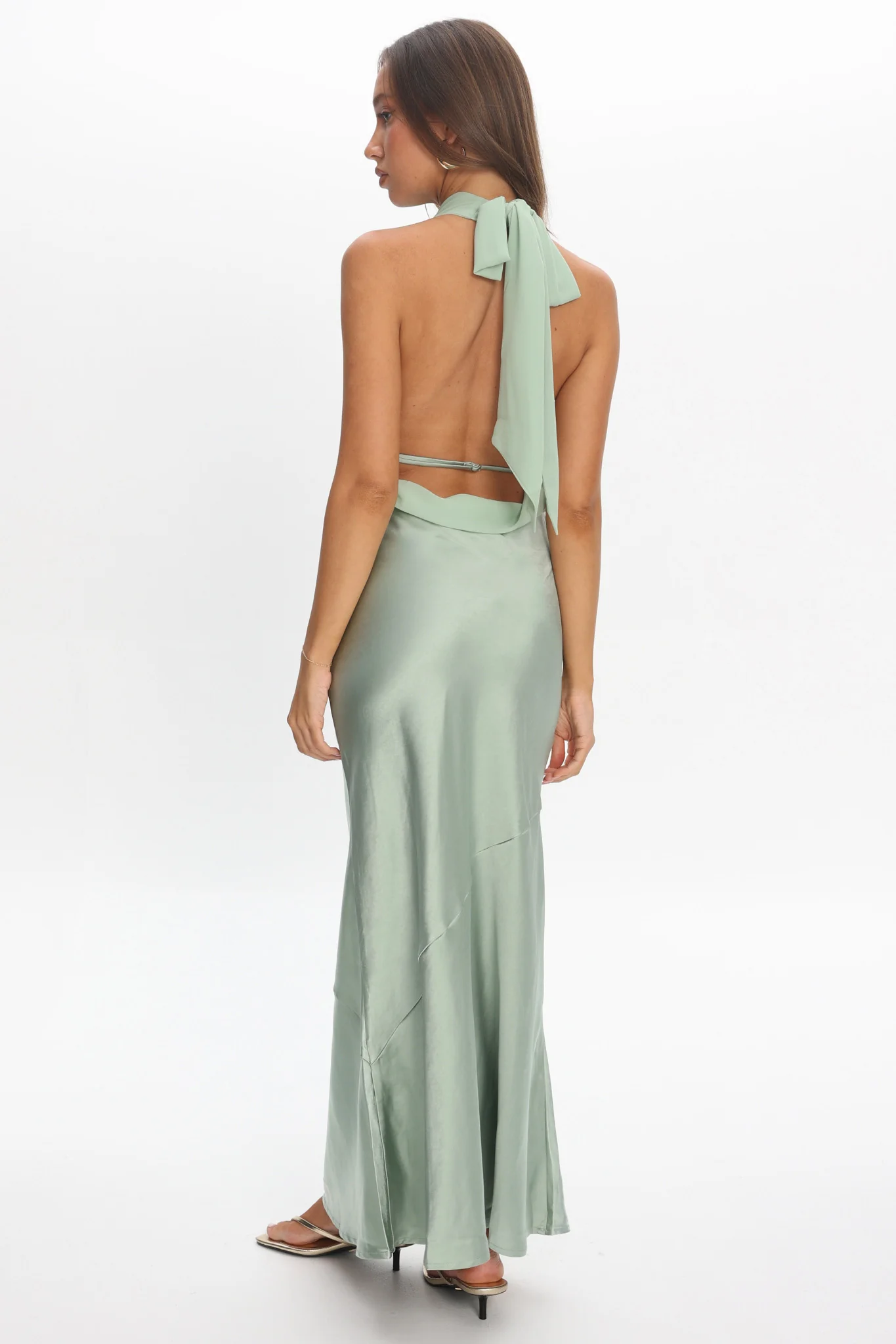 Leading Lady Open Back Cowl Maxi Dress Sage - Image 3