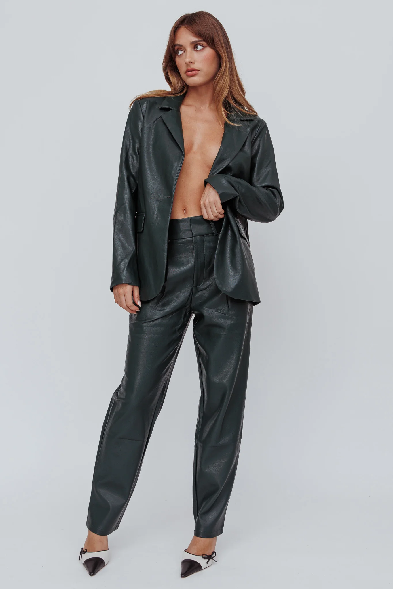 Left On Read Faux Leather Jacket Hunter Green - Image 4