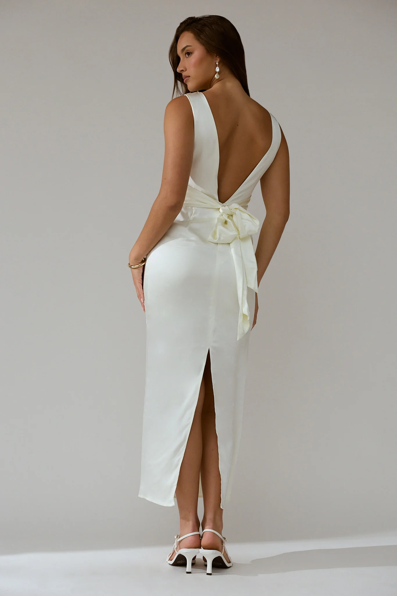 Leila Boat Neck Maxi Dress Ivory - Image 3