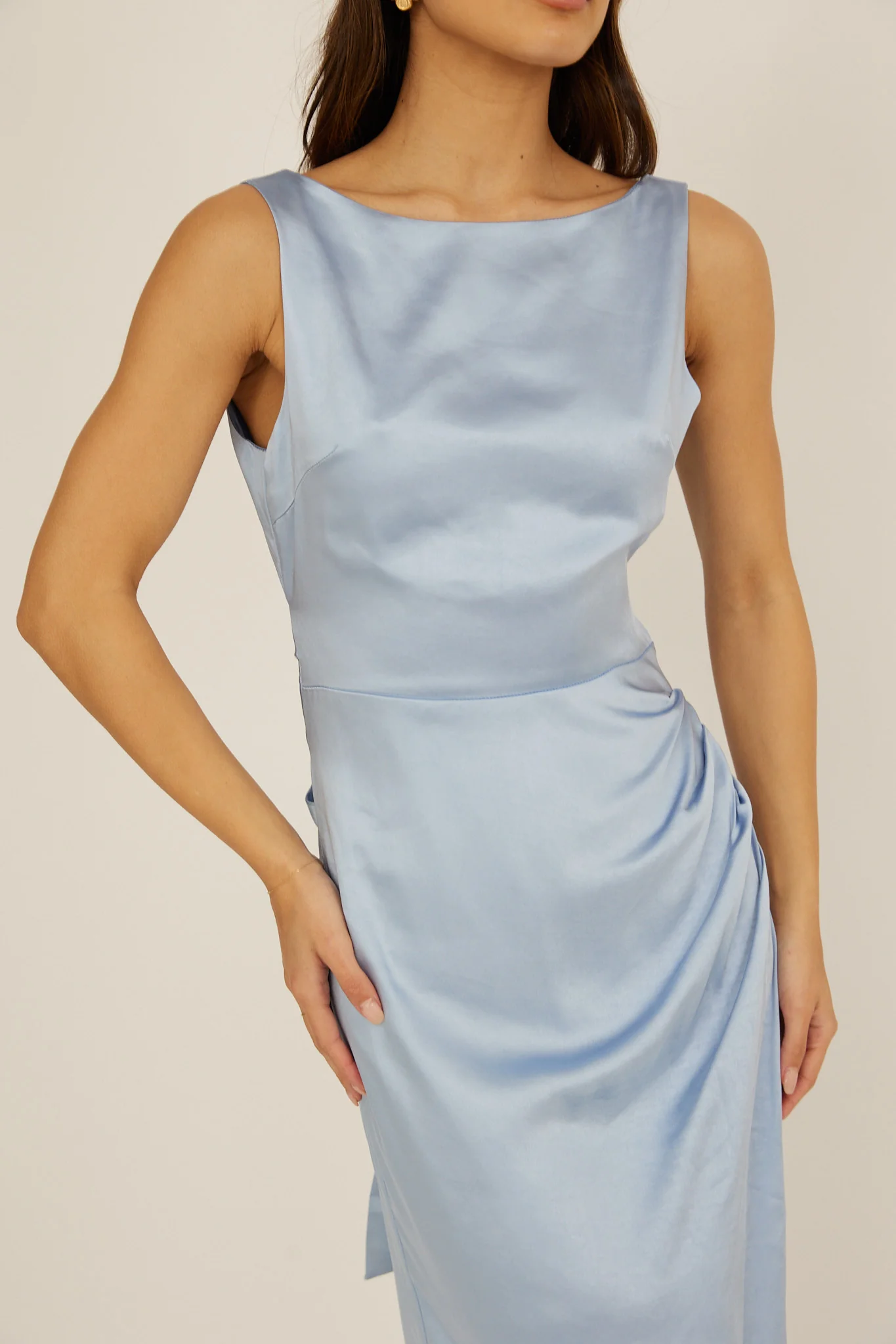 Leila Boat Neck Midi Dress Blue - Image 3