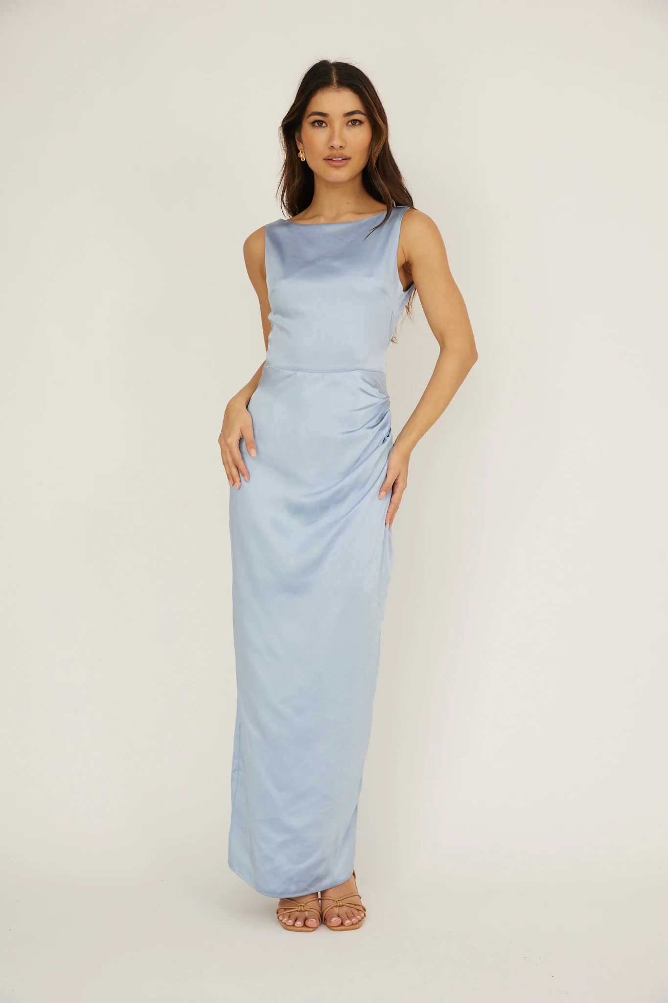Leila Boat Neck Midi Dress Blue - Image 4