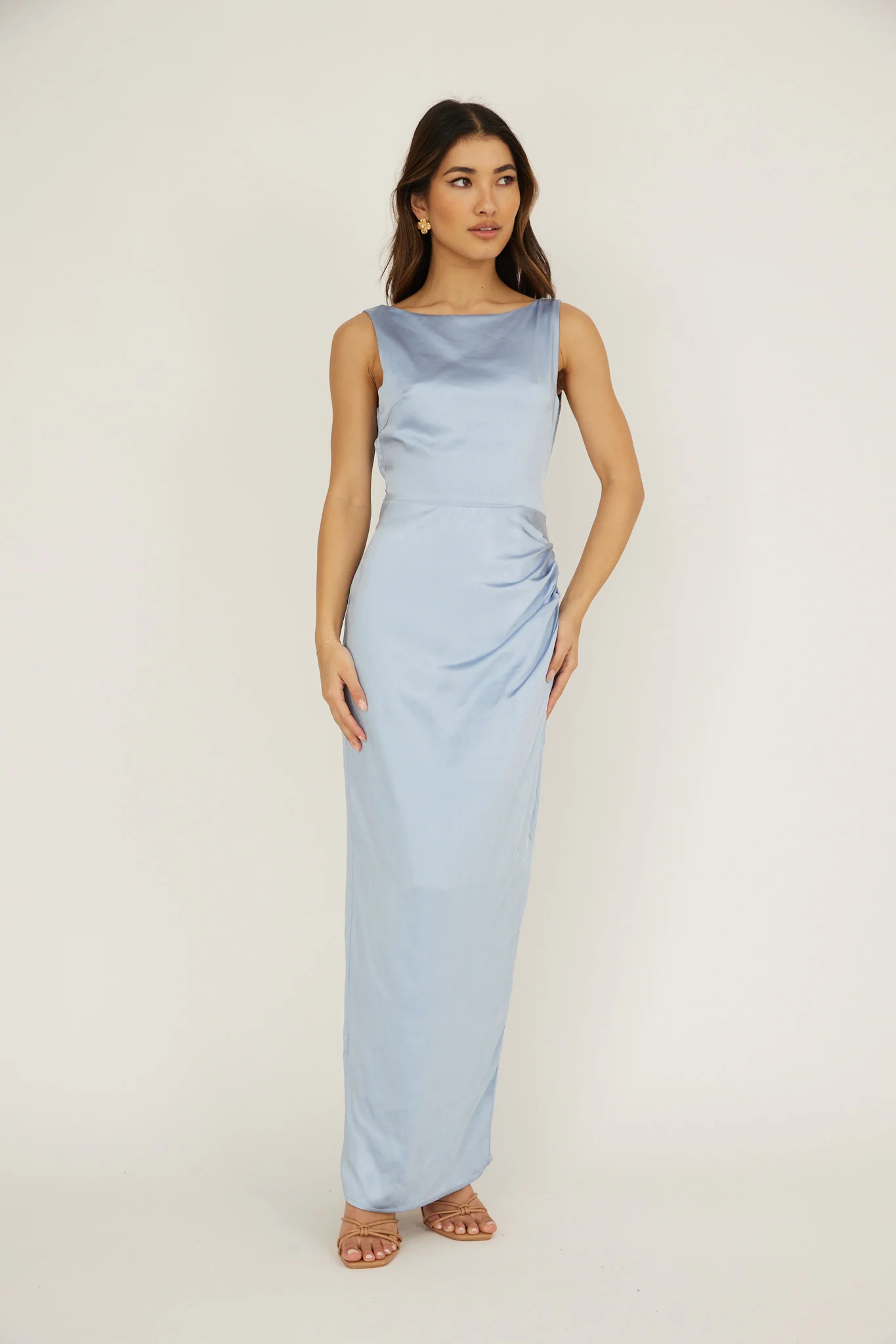 Leila Boat Neck Midi Dress Blue - Image 5