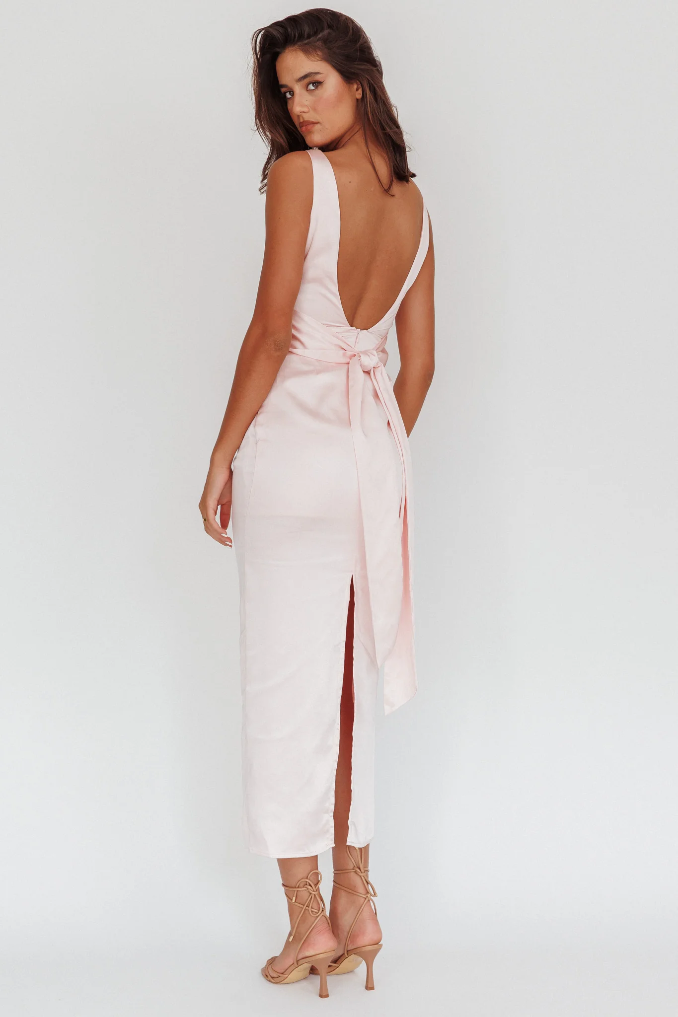 Leila Boat Neck Midi Dress Pink - Image 2