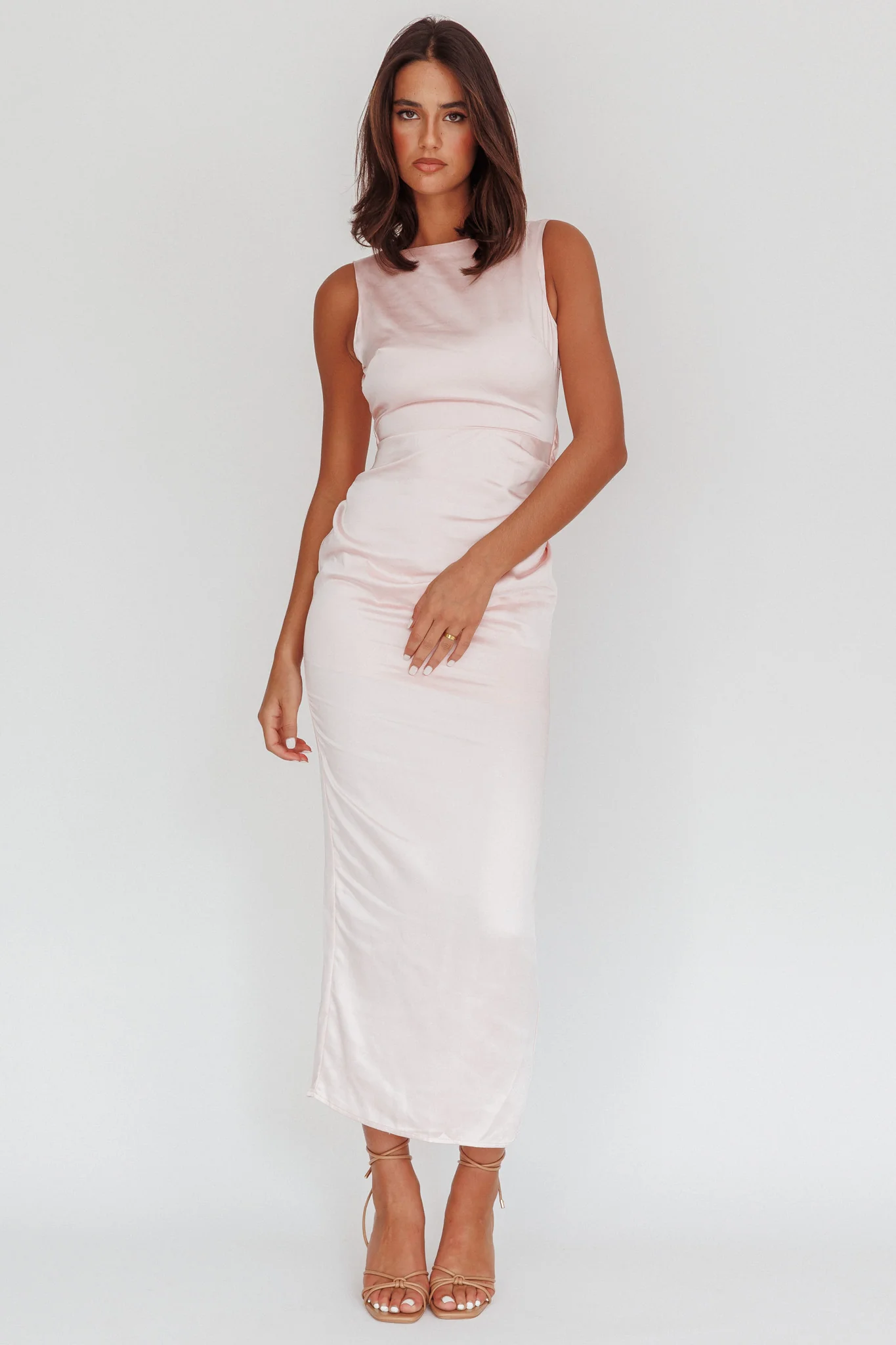 Leila Boat Neck Midi Dress Pink - Image 4