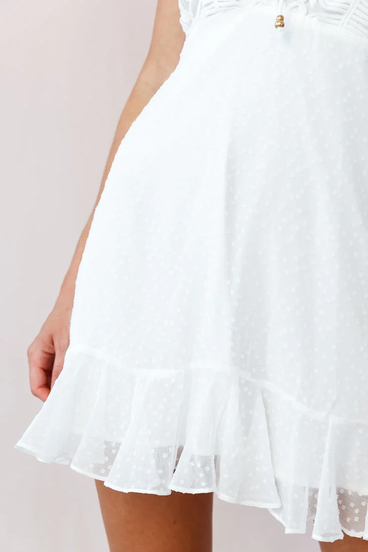 Leilani Macrame Applique Lace-Up Dress White - Image 4