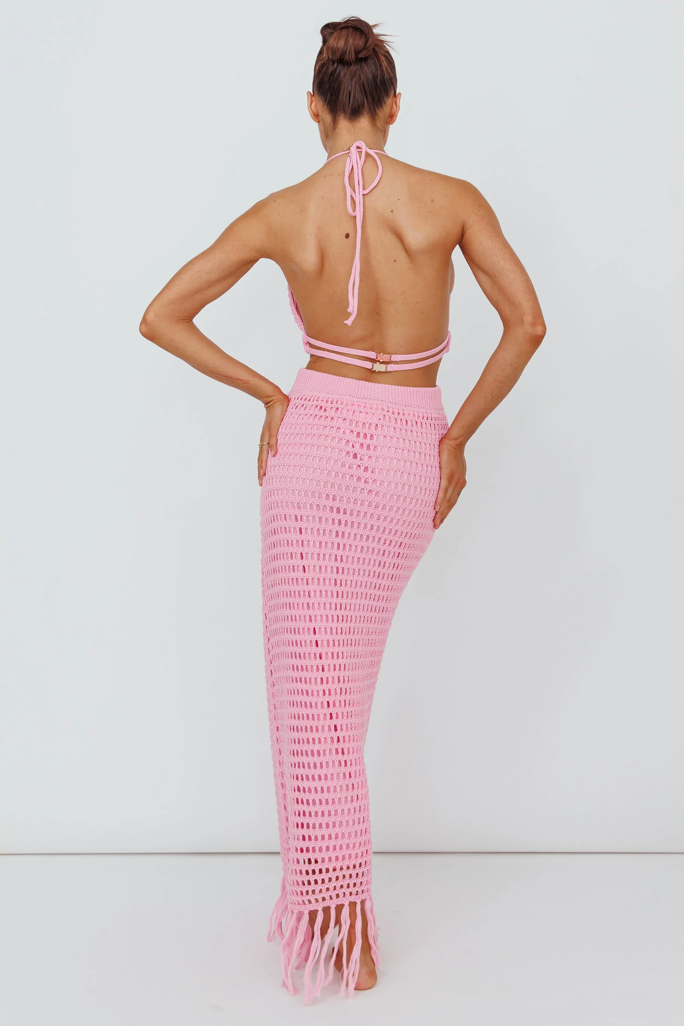 Lelei Crochet Open Back Maxi Dress Pink - Image 2