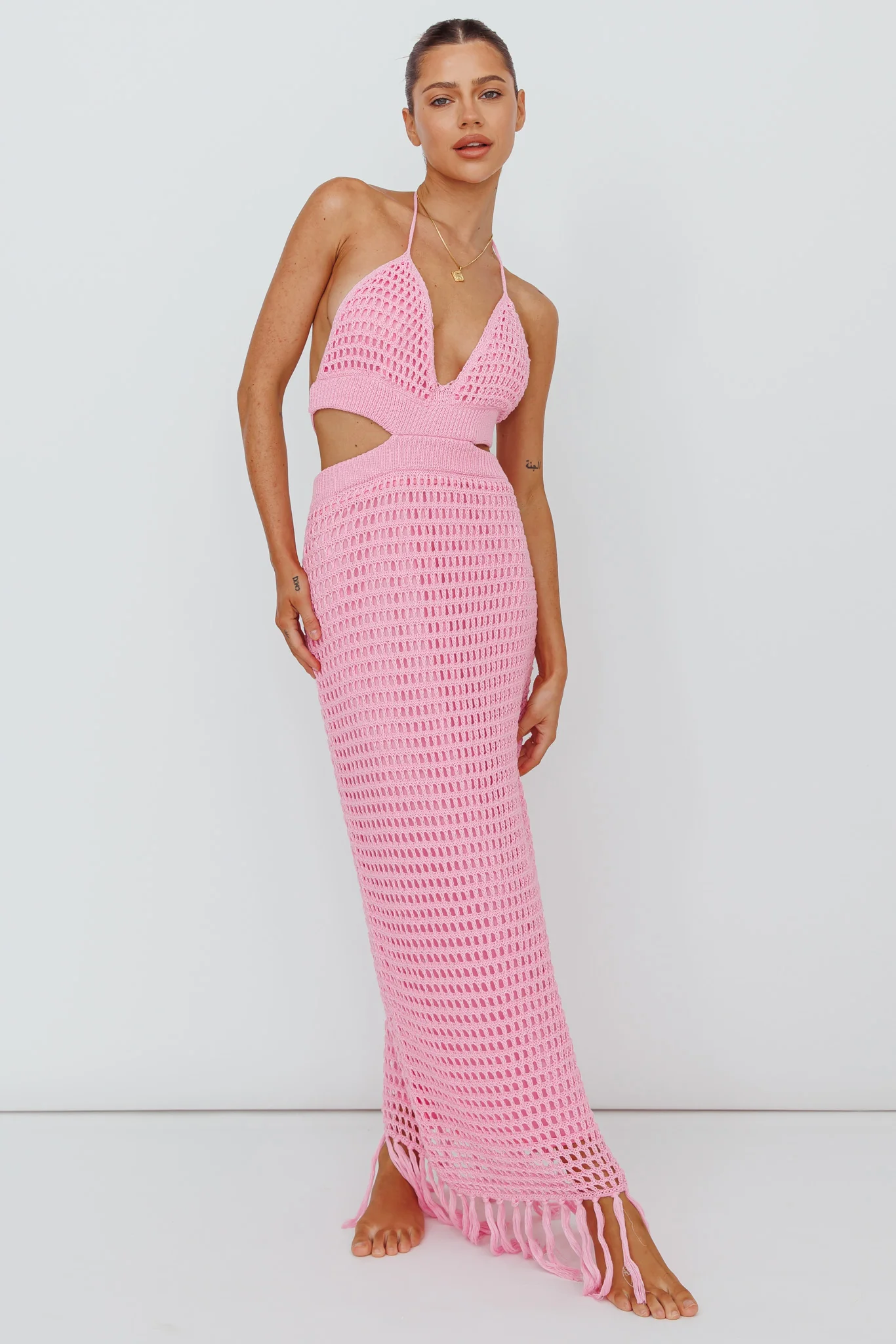 Lelei Crochet Open Back Maxi Dress Pink - Image 3