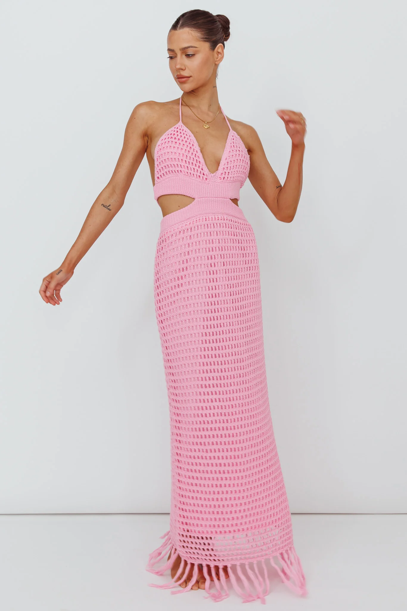 Lelei Crochet Open Back Maxi Dress Pink - Image 5