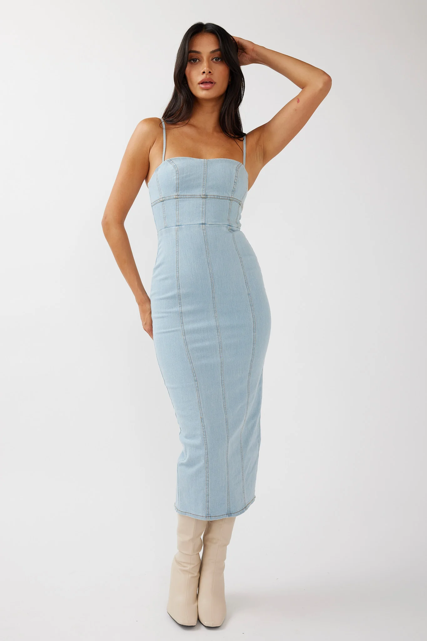 Lenni Denim Midi Dress Light Blue - Image 4