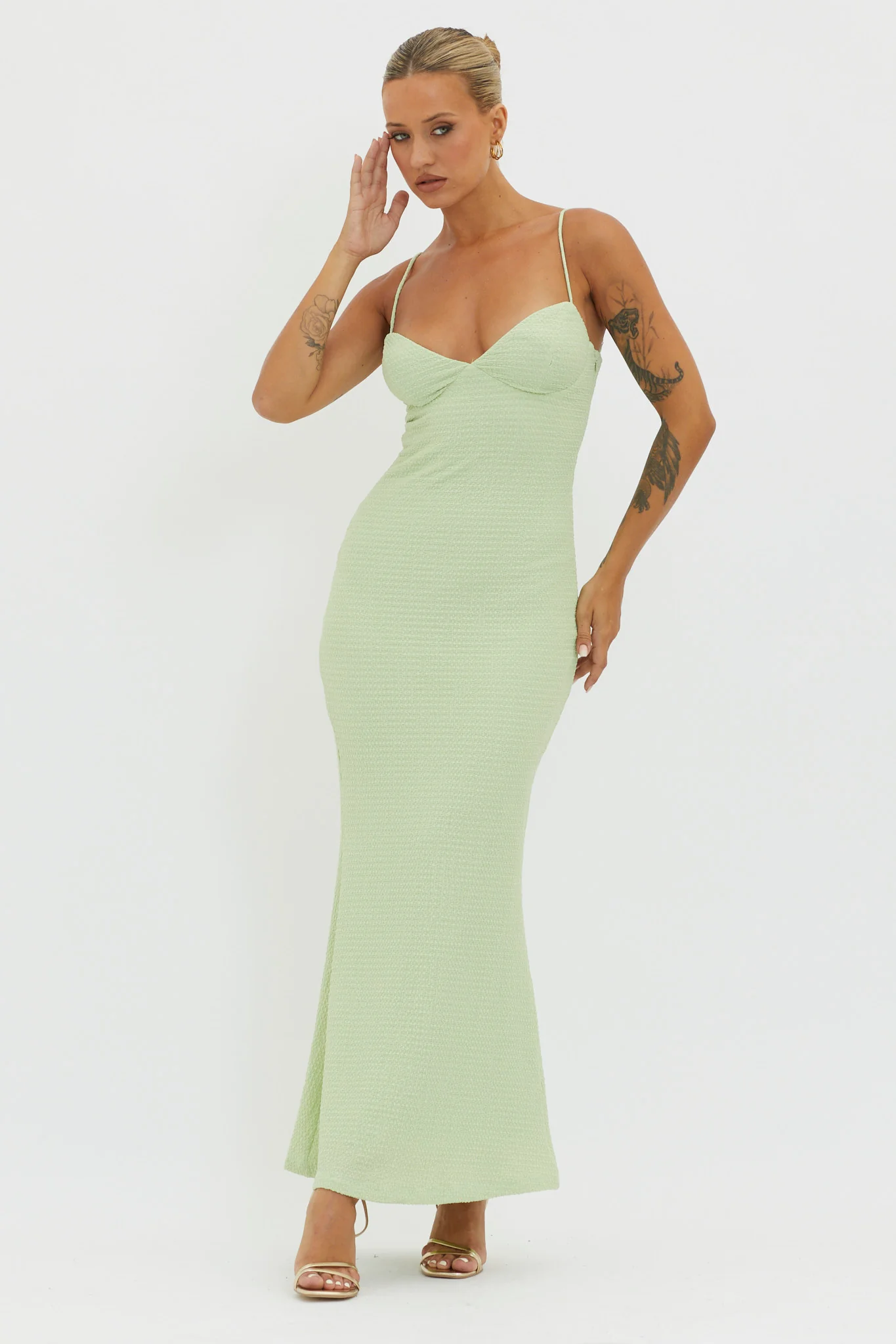 Lennox Elastic Back Bodycon Dress Sage - Image 5
