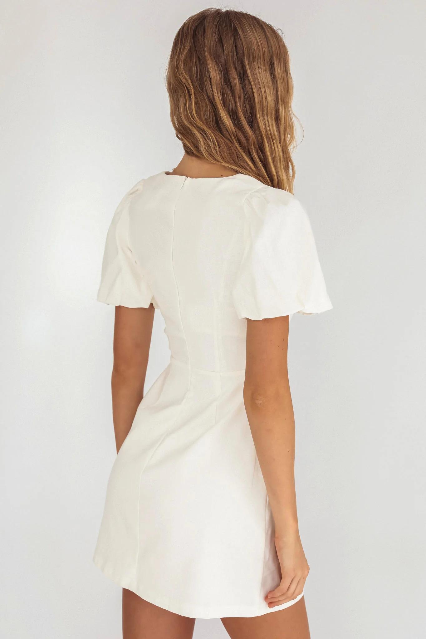 Leronne Hook & Eye Puff Sleeve Mini Dress White - Image 2