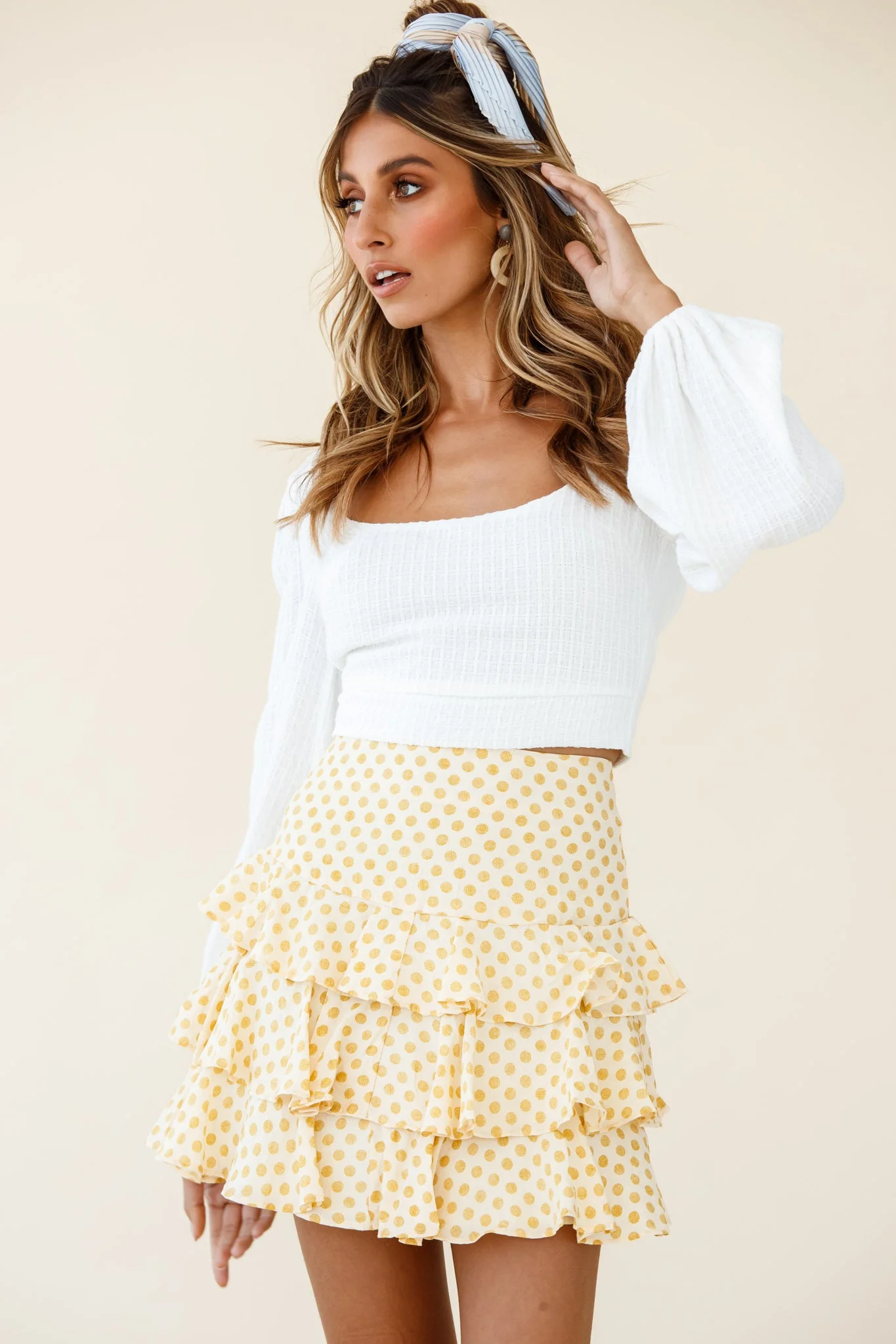 Let Them Eat Cake Triple Ruffle Skirt Polka Dot Yellow - Image 5