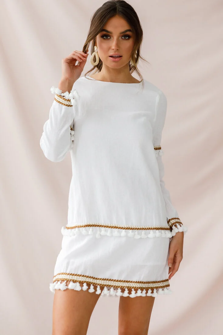 Leticia Tassel Trim Shift Dress White - Image 6