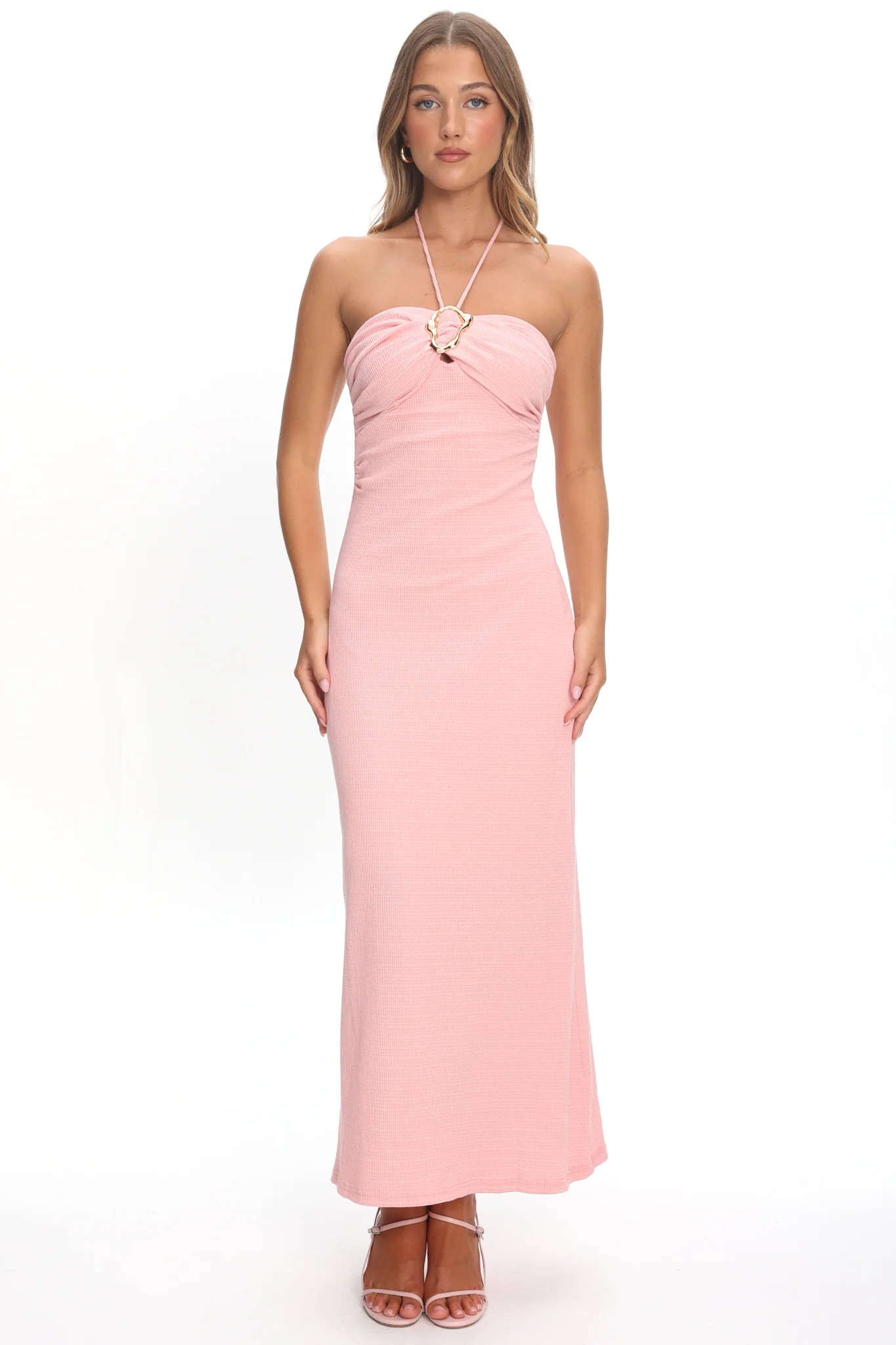 Letisha Textured Halter Maxi Dress Pink - Image 5