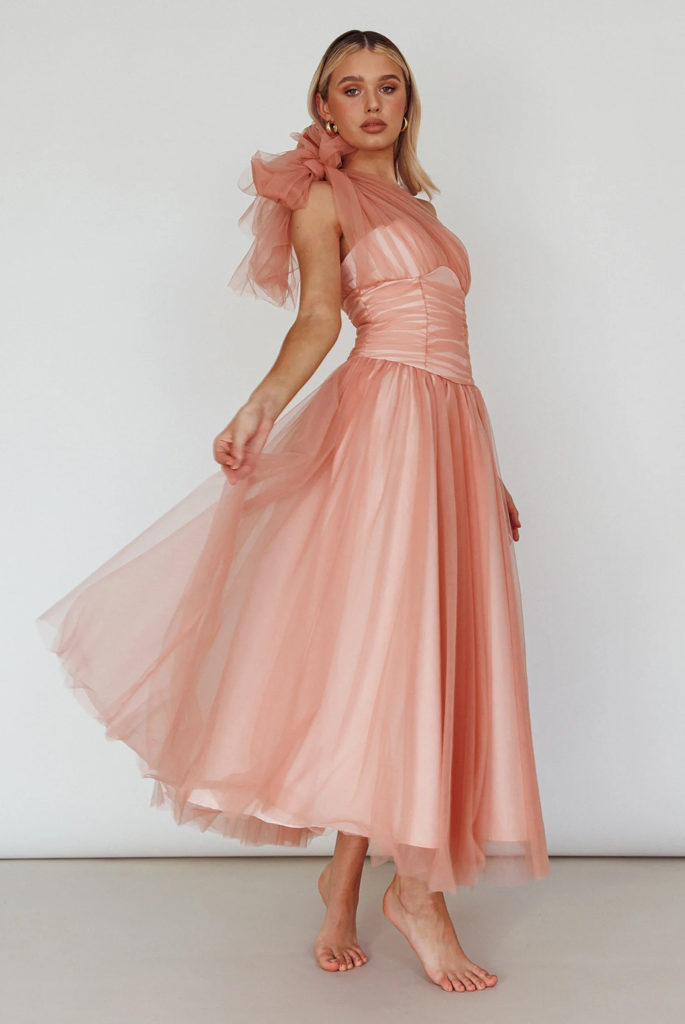 Let's Elope Bow Shoulder Midi Dress Lipstick - Image 3