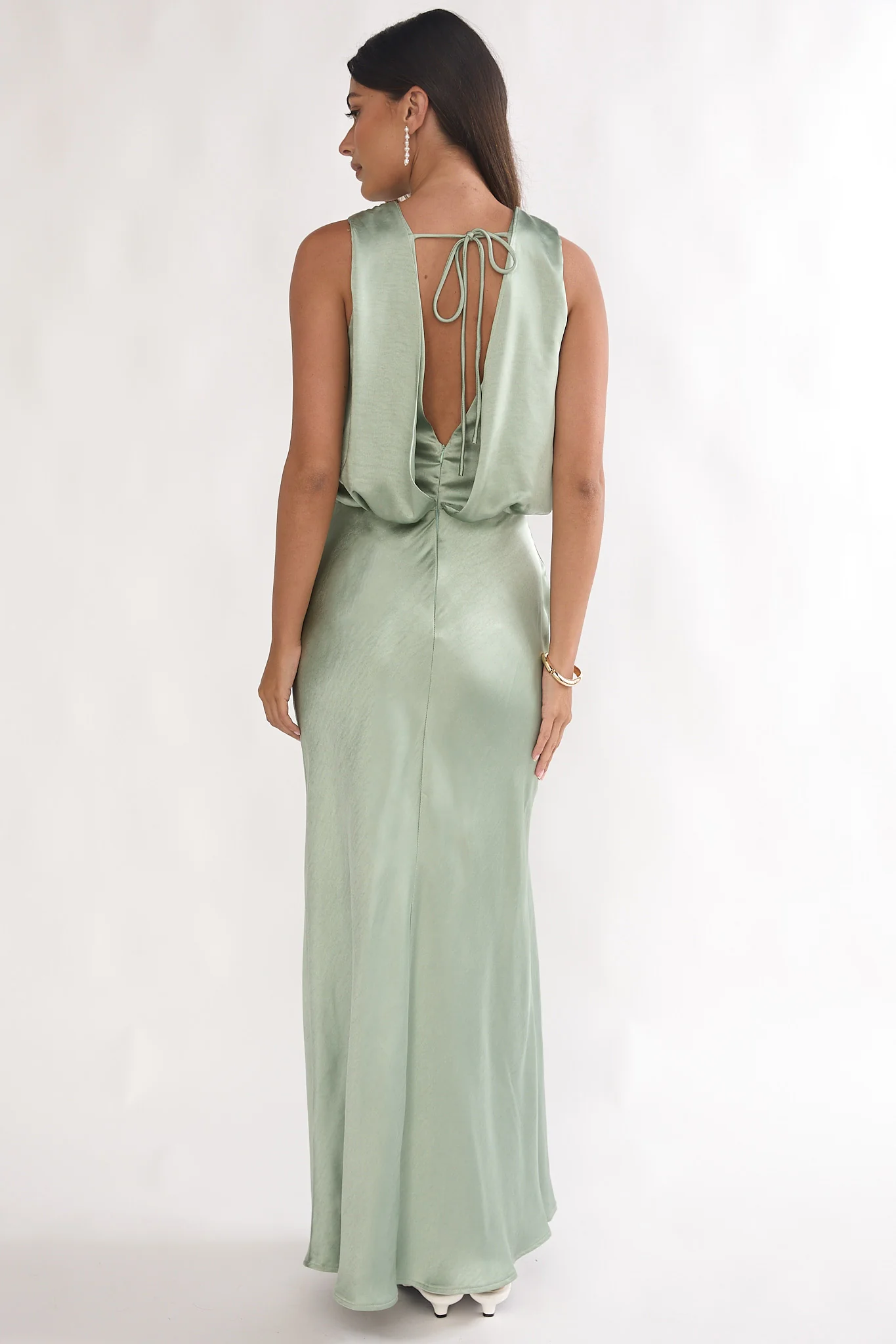 Levinia Draped Back Maxi Dress Pistachio - Image 2