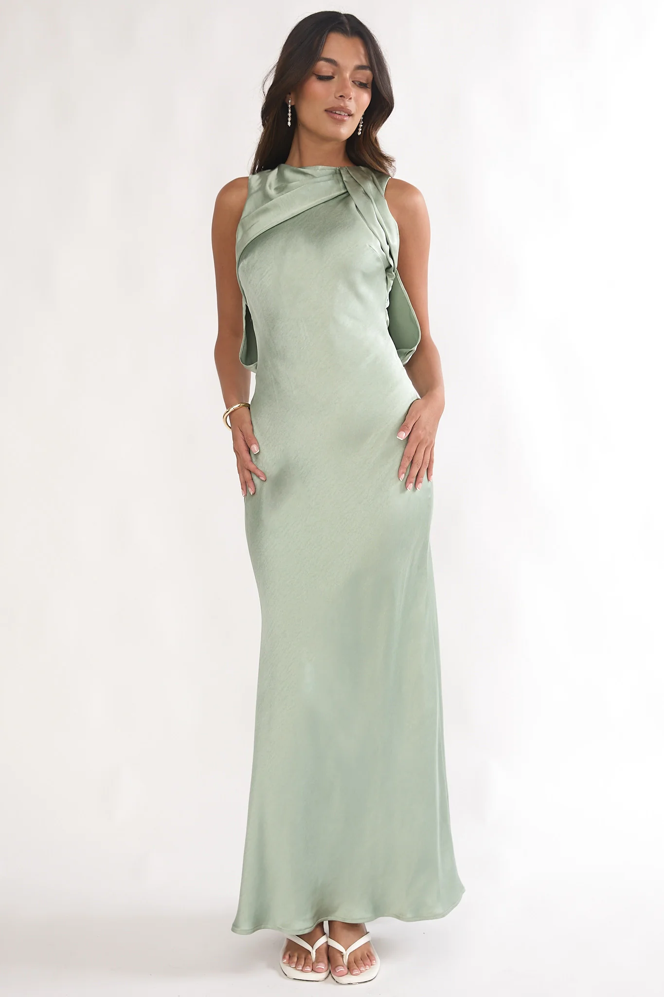 Levinia Draped Back Maxi Dress Pistachio - Image 4