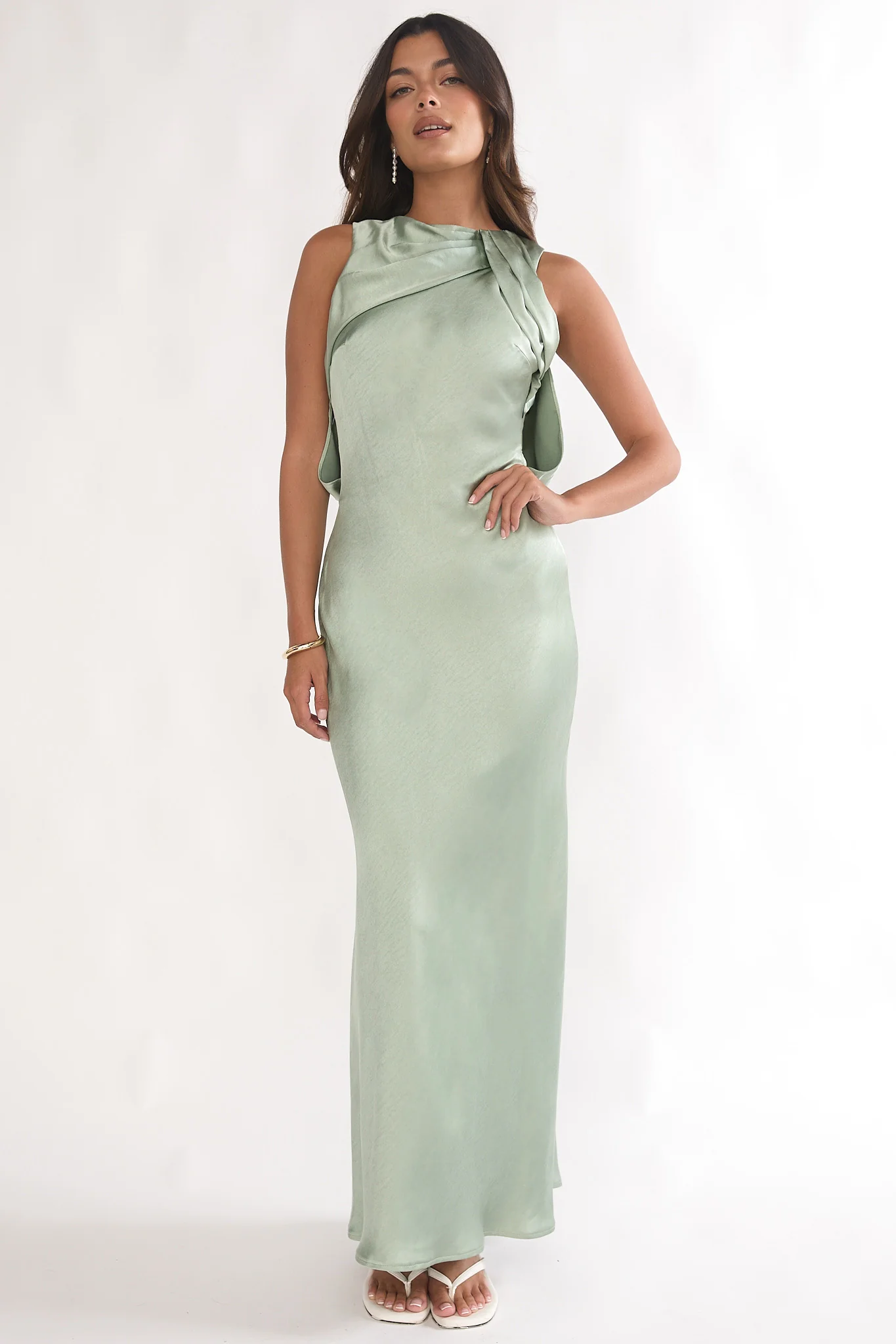 Levinia Draped Back Maxi Dress Pistachio - Image 5