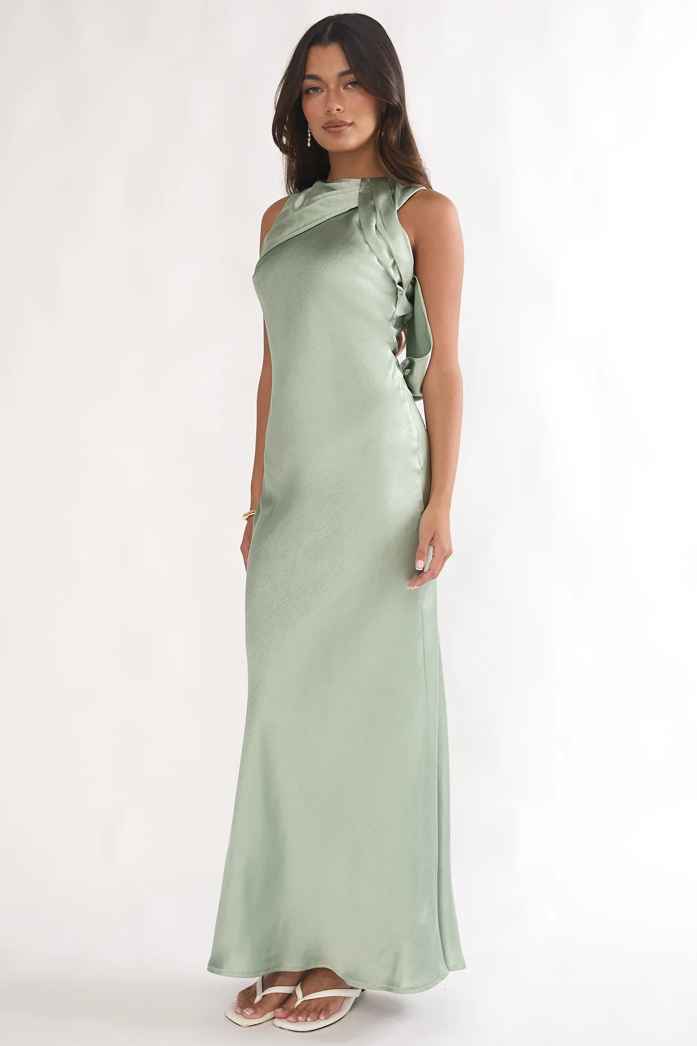Levinia Draped Back Maxi Dress Pistachio - Image 6