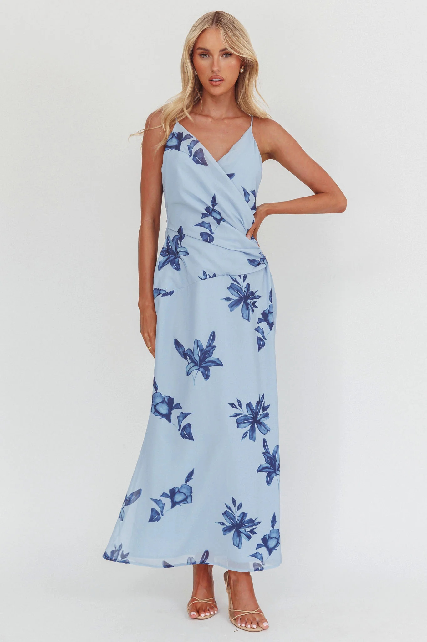 Lexxi Crossover Gathered Waist Maxi Dress Floral Blue - Image 5