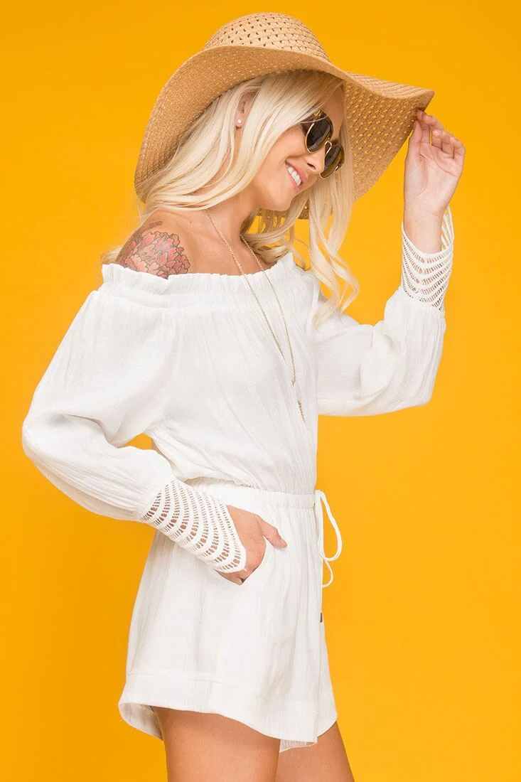 Leyla Eyelet Cuff Romper White - Image 5