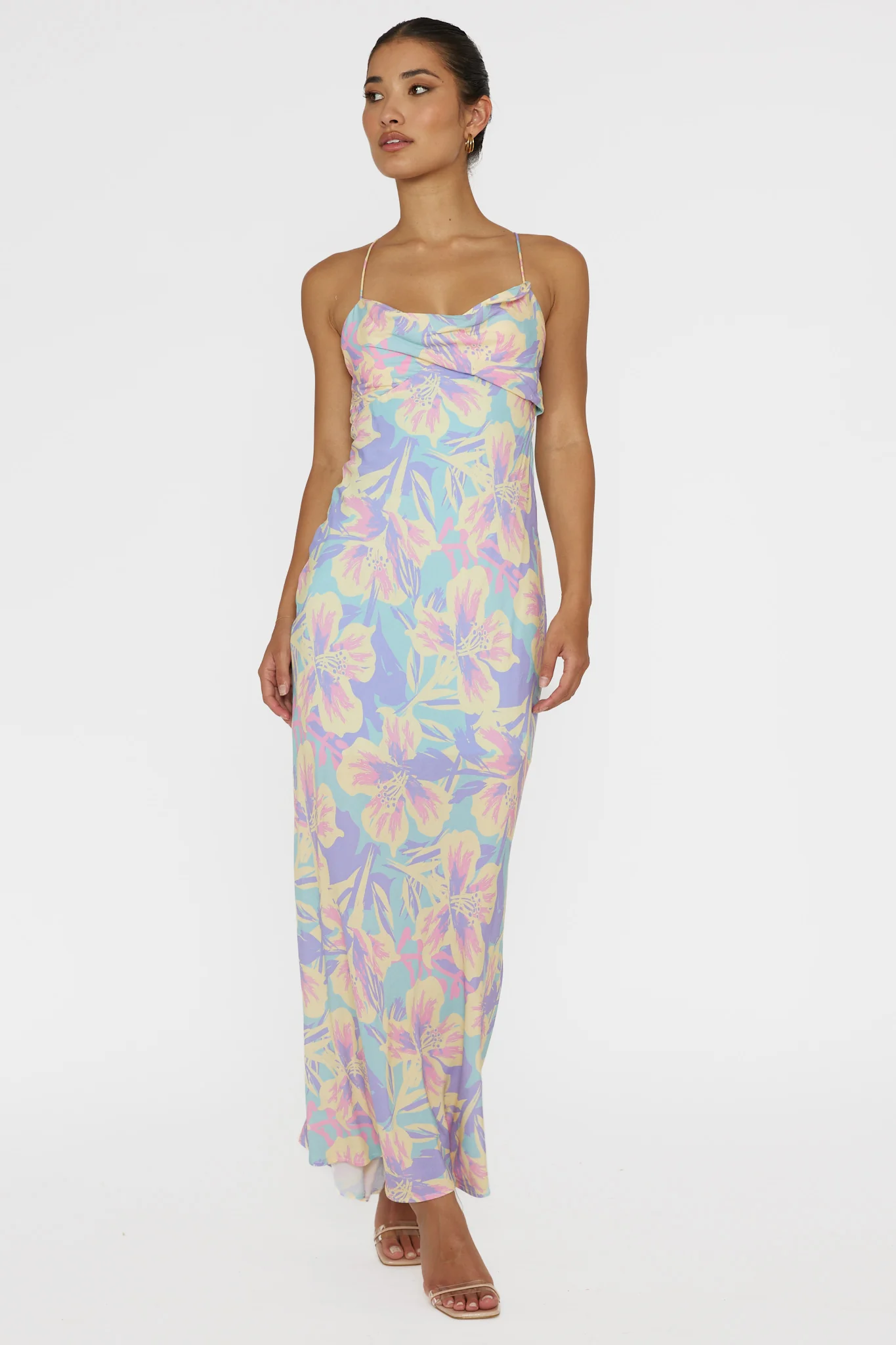 Libby Scoop Back Maxi Dress Floral Blue - Image 3