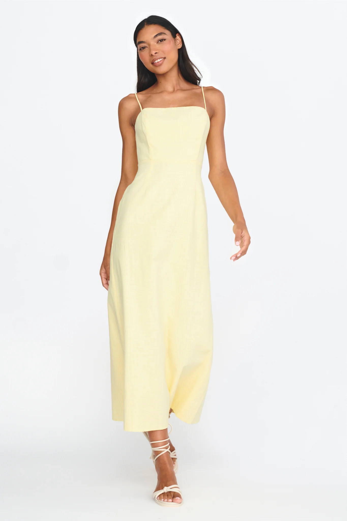 Light Hearted Square Neckline Maxi Dress Lemon - Image 3
