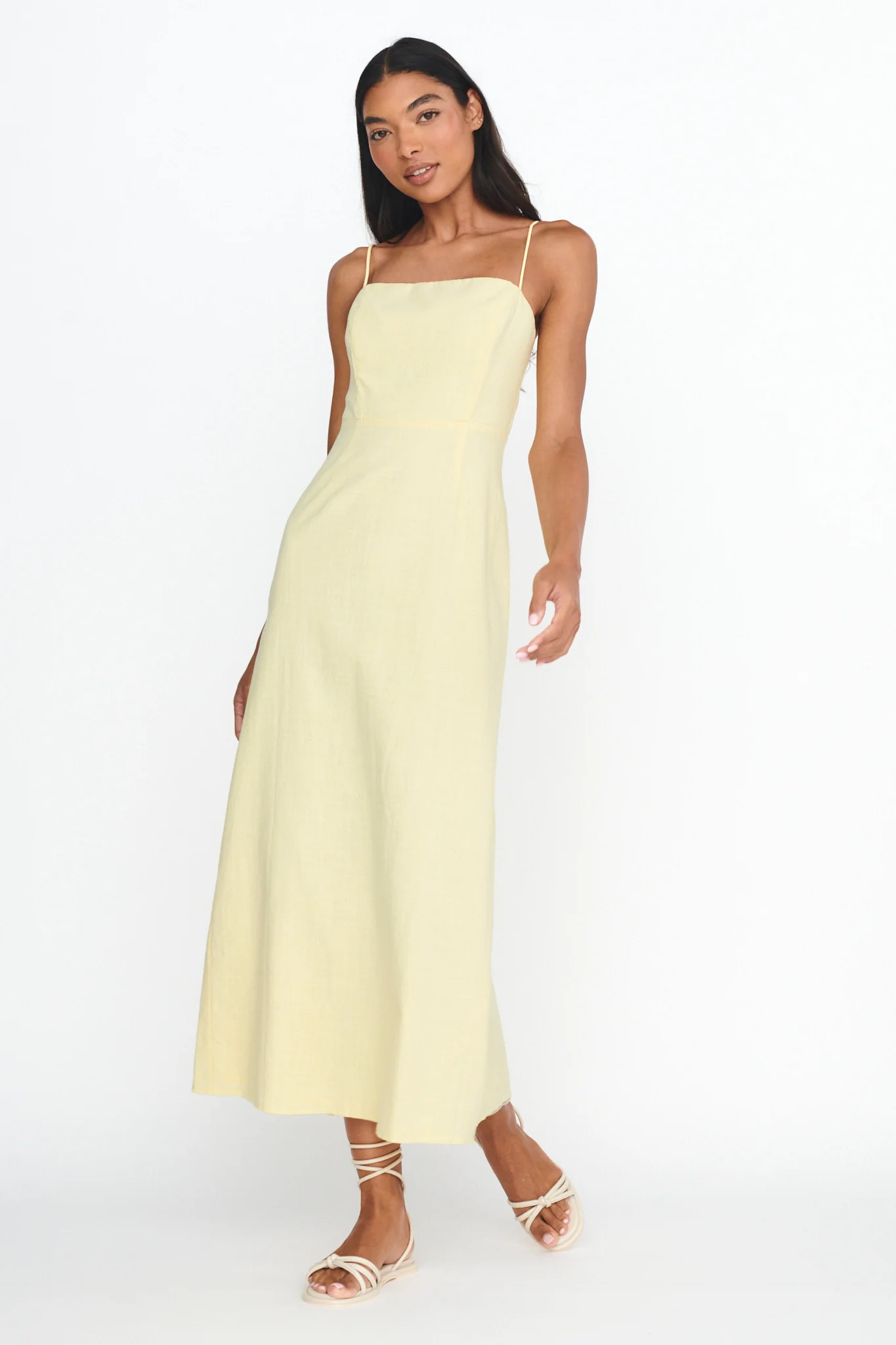 Light Hearted Square Neckline Maxi Dress Lemon - Image 5