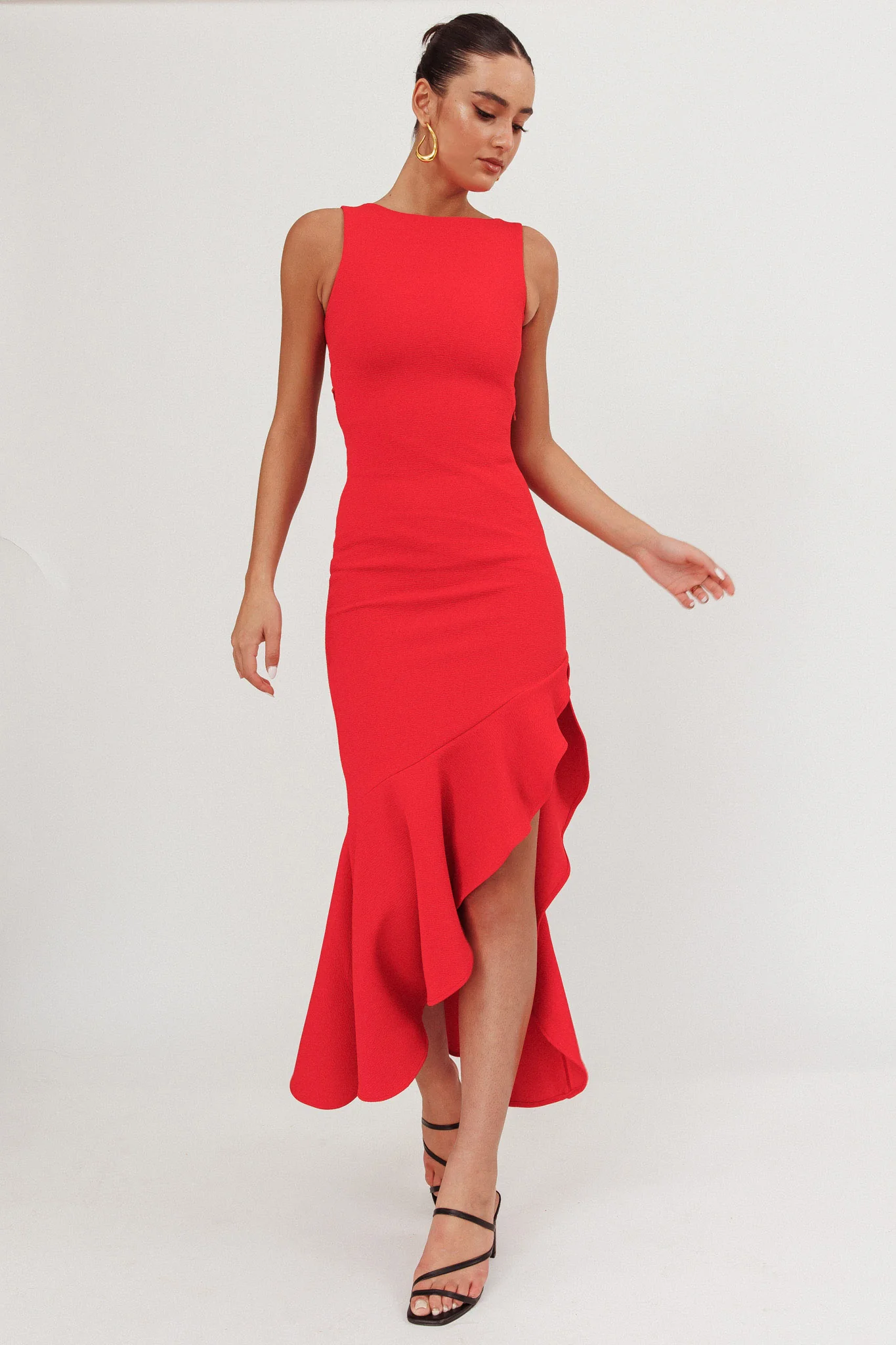 Lights On Asymmetric Hem Maxi Dress Red - Image 5