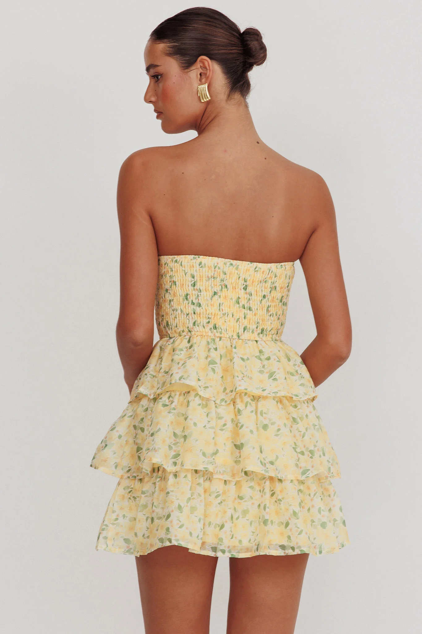 Like Angels Shirred Bodice Ruffle Mini Dress Yellow - Image 2
