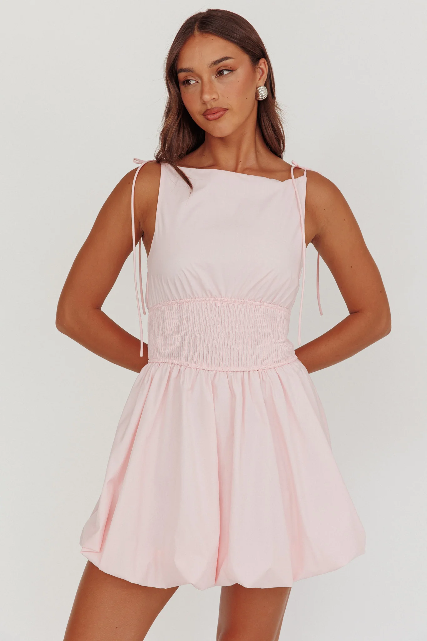 Like Art Tied Shoulder Bubble Mini Dress Pink - Image 3