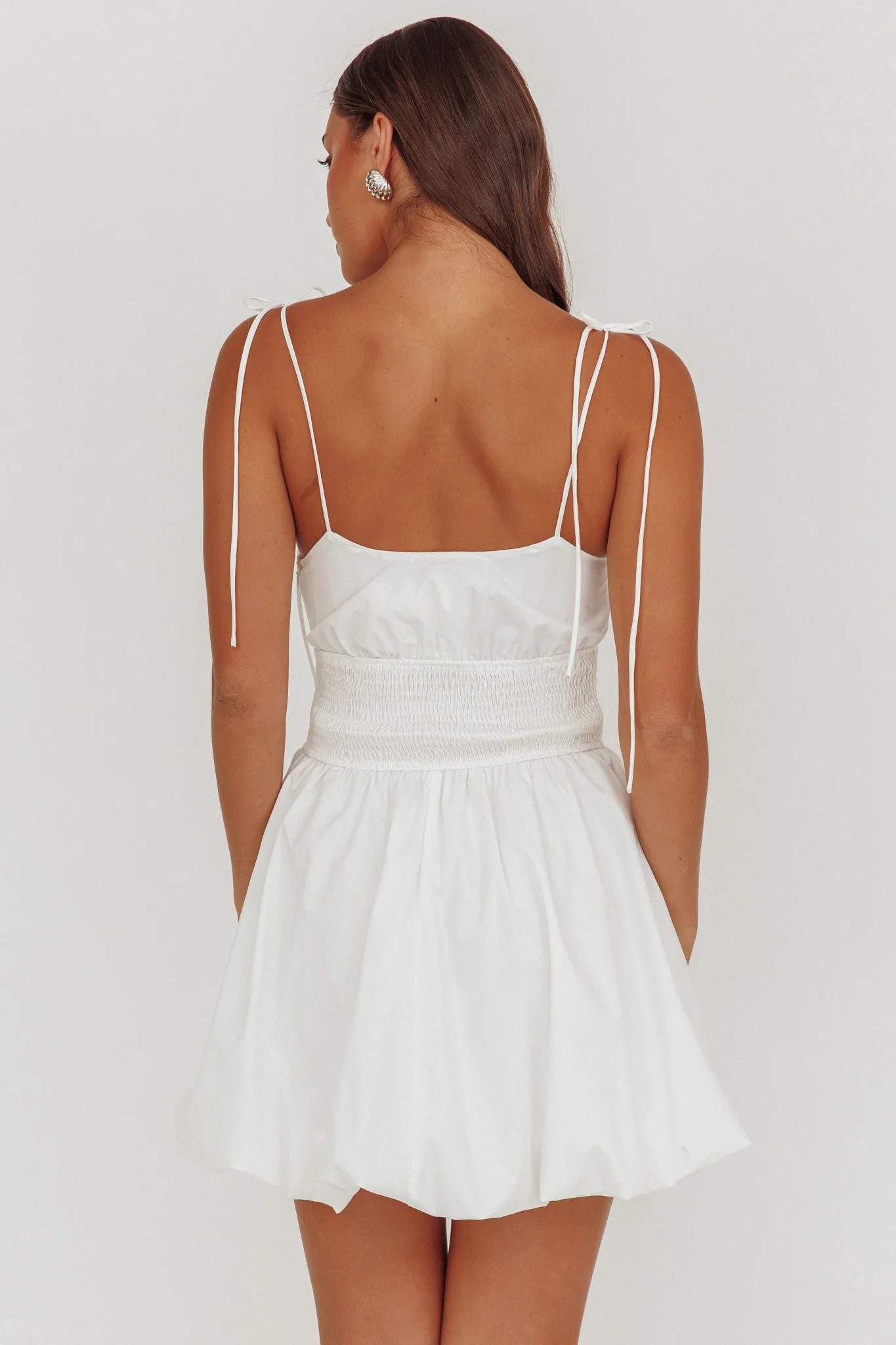 Like Art Tied Shoulder Bubble Mini Dress White - Image 2