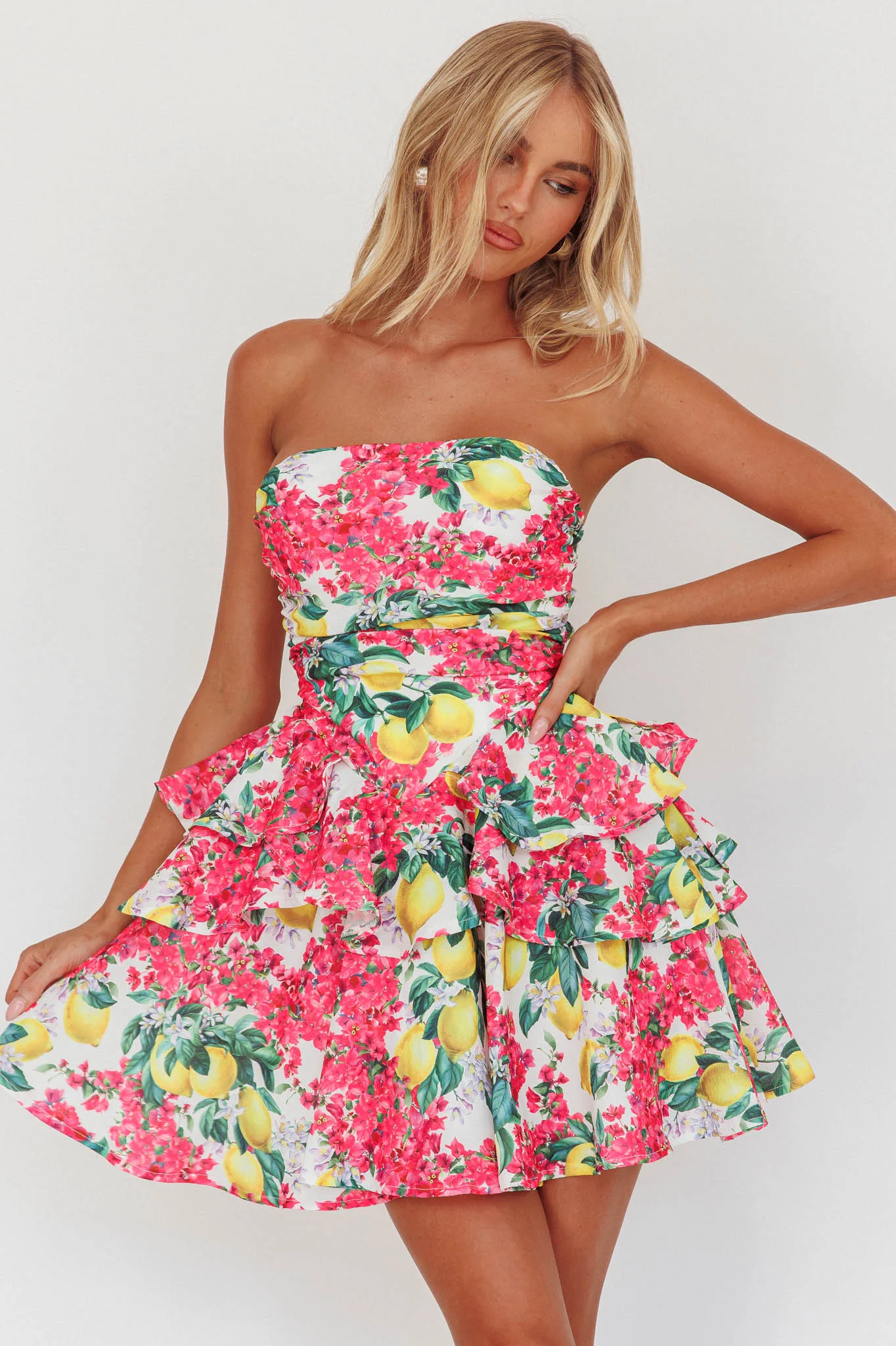Like Me Tied Back Layered Mini Dress Citrus Pink - Image 6