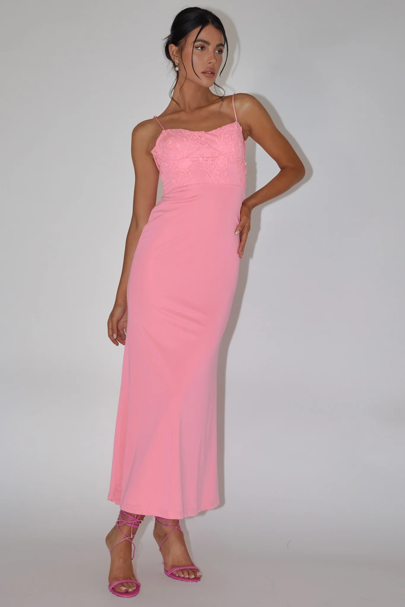 Likita Floral Applique Bodice Maxi Dress Pink - Image 3