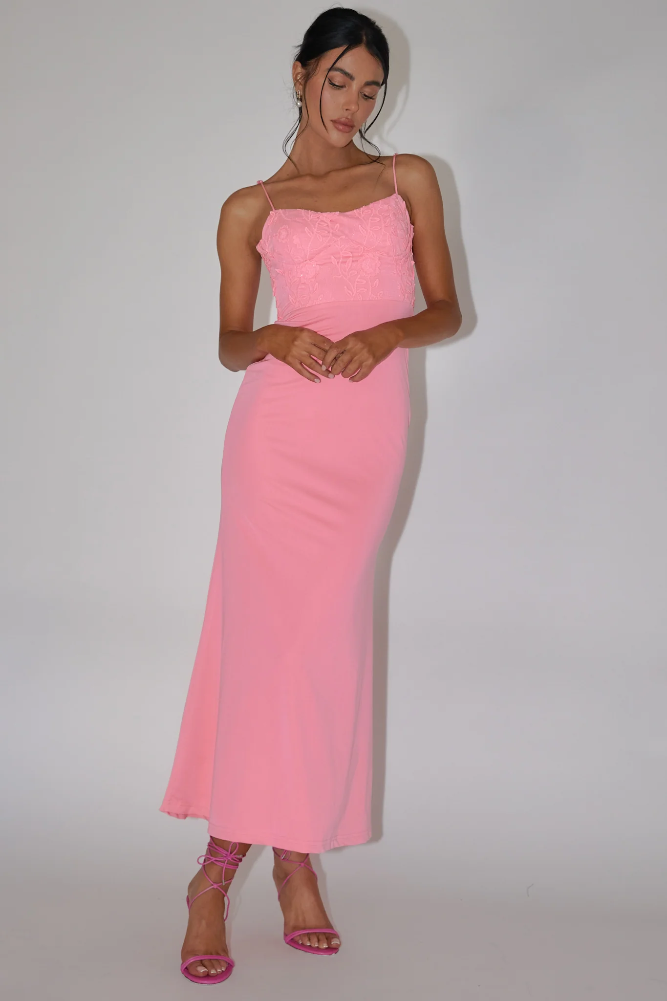 Likita Floral Applique Bodice Maxi Dress Pink - Image 5