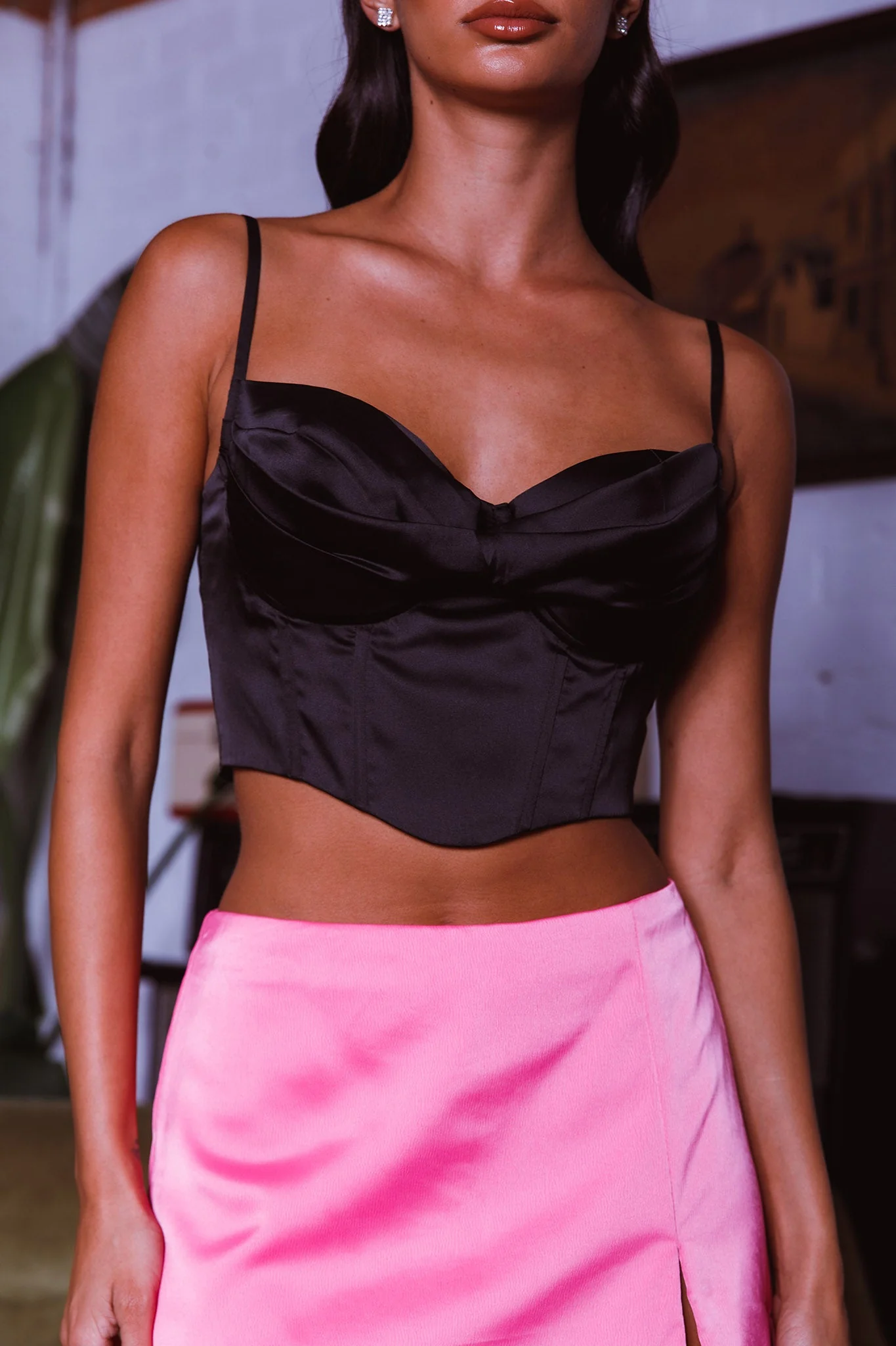 Lila Cowl Neck Corset Top Black - Image 4