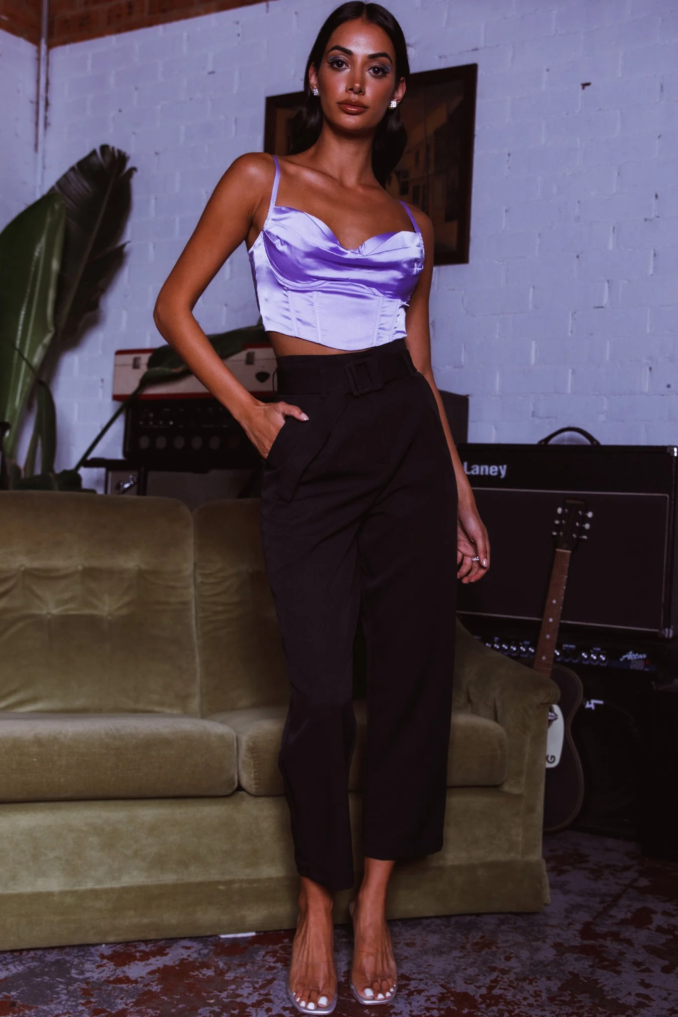 Lila Cowl Neck Corset Top Lilac - Image 3