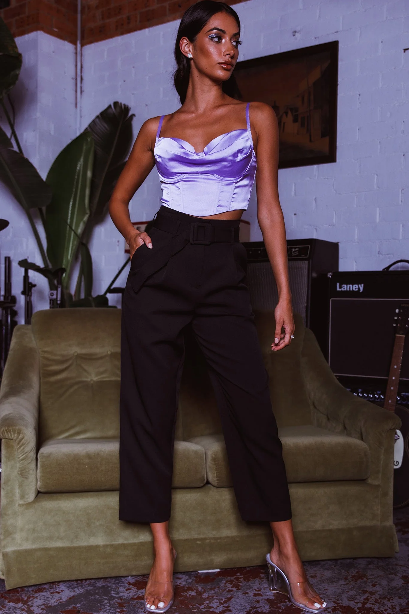 Lila Cowl Neck Corset Top Lilac - Image 5