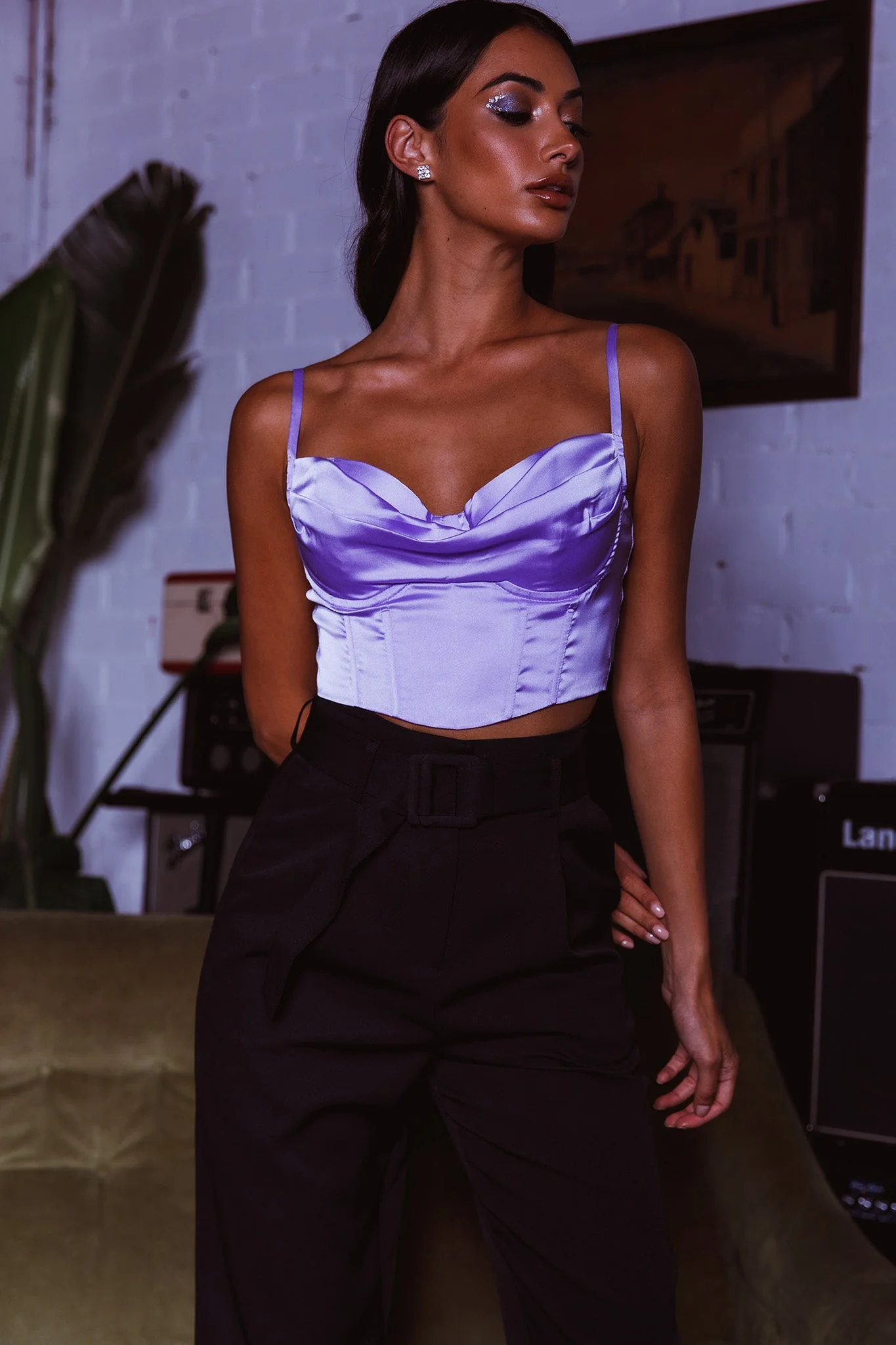 Lila Cowl Neck Corset Top Lilac - Image 7