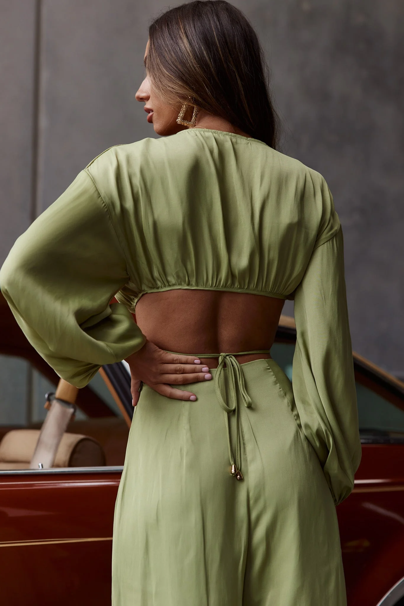 Lilian Long Sleeve Crop Top Olive - Image 2