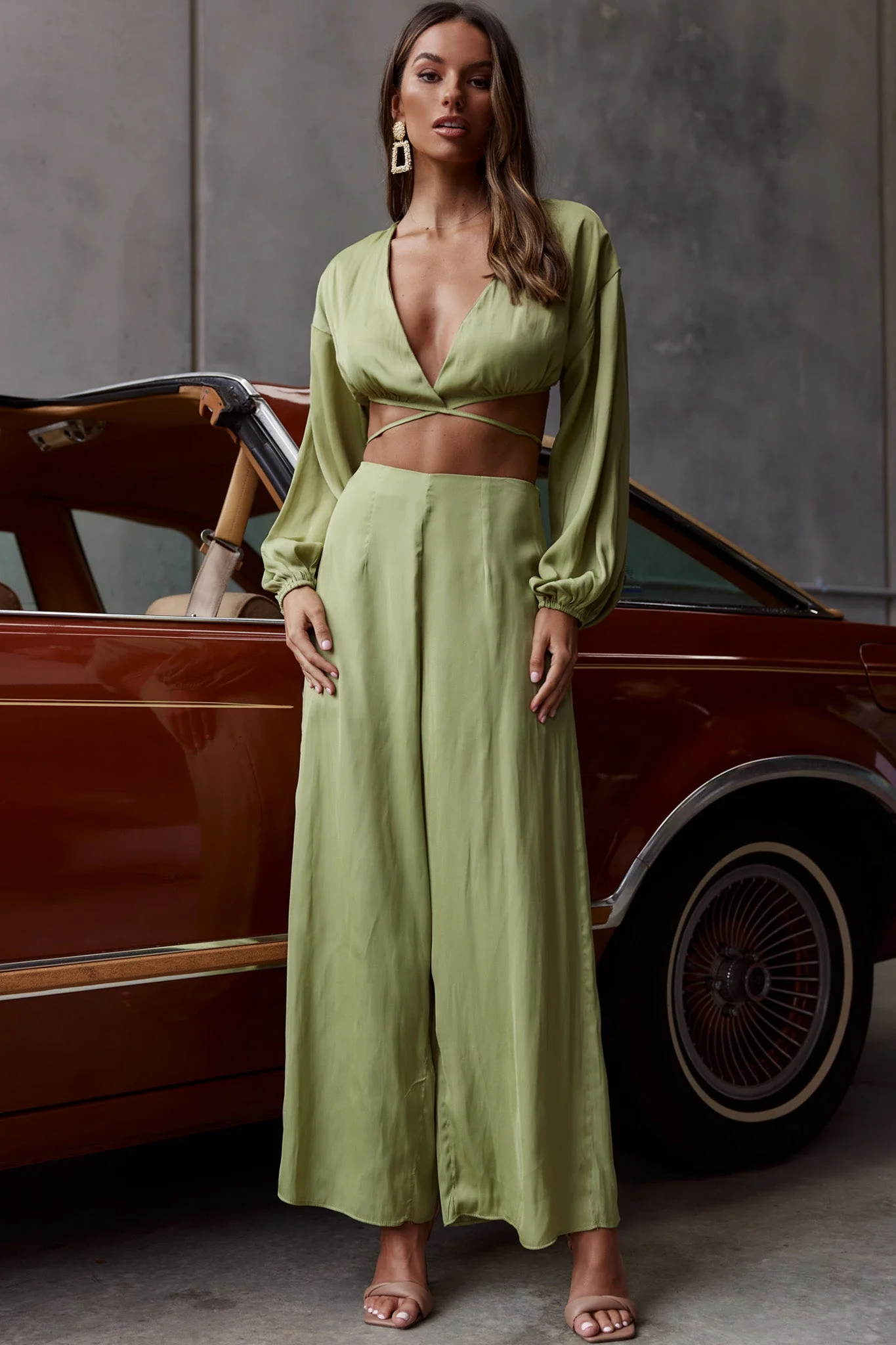 Lilian Long Sleeve Crop Top Olive - Image 5