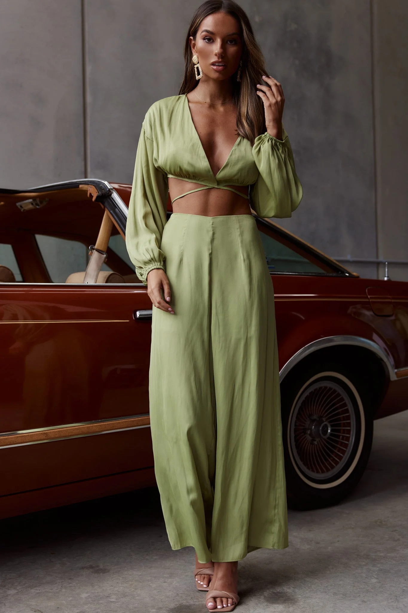 Lilian Long Sleeve Crop Top Olive - Image 8