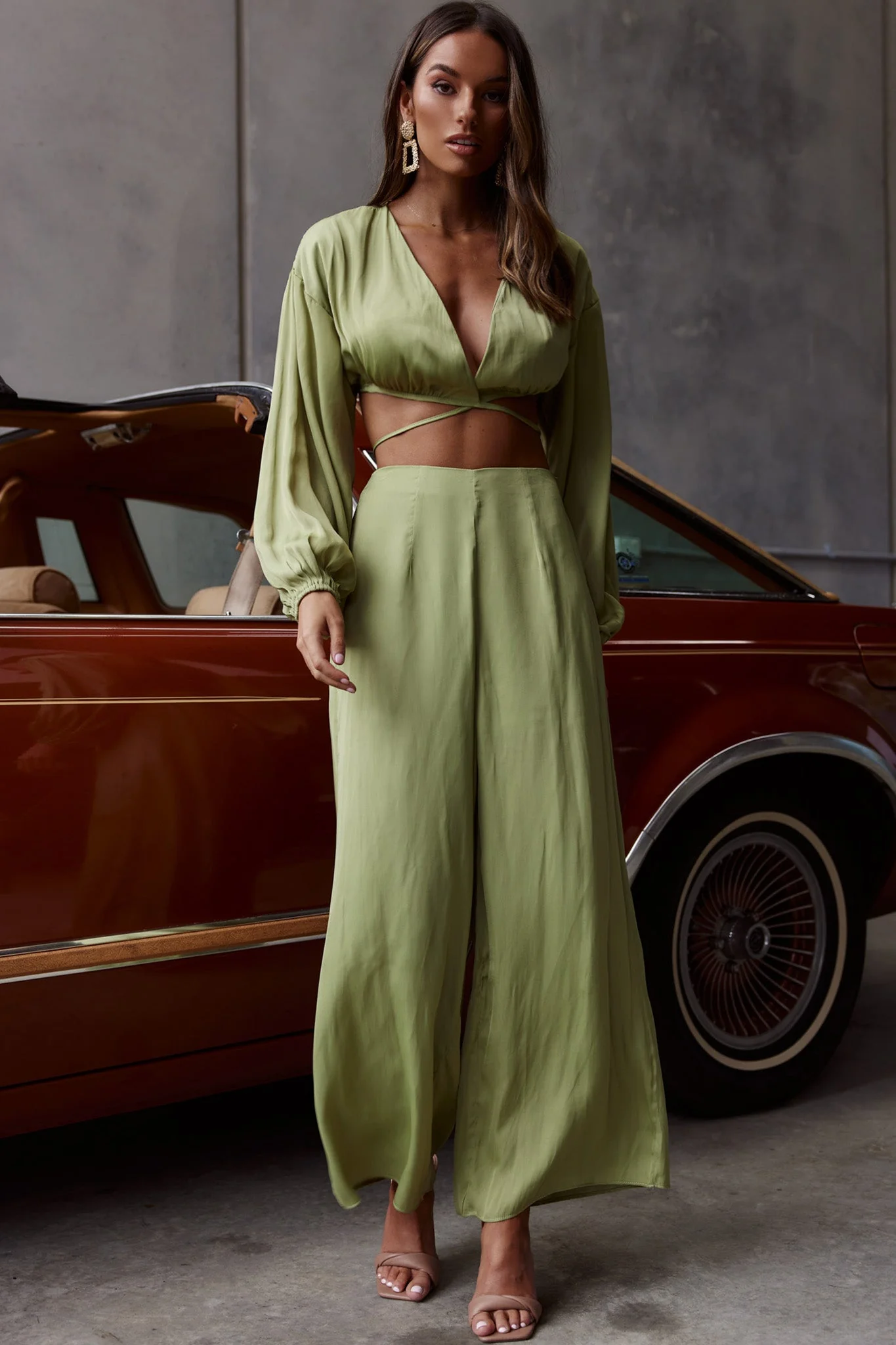 Lilian Long Sleeve Crop Top Olive - Image 9