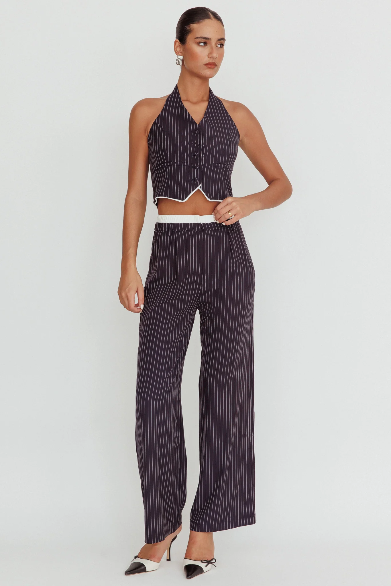 Lilija Pinstripe Halter Neck Vest Navy - Image 4