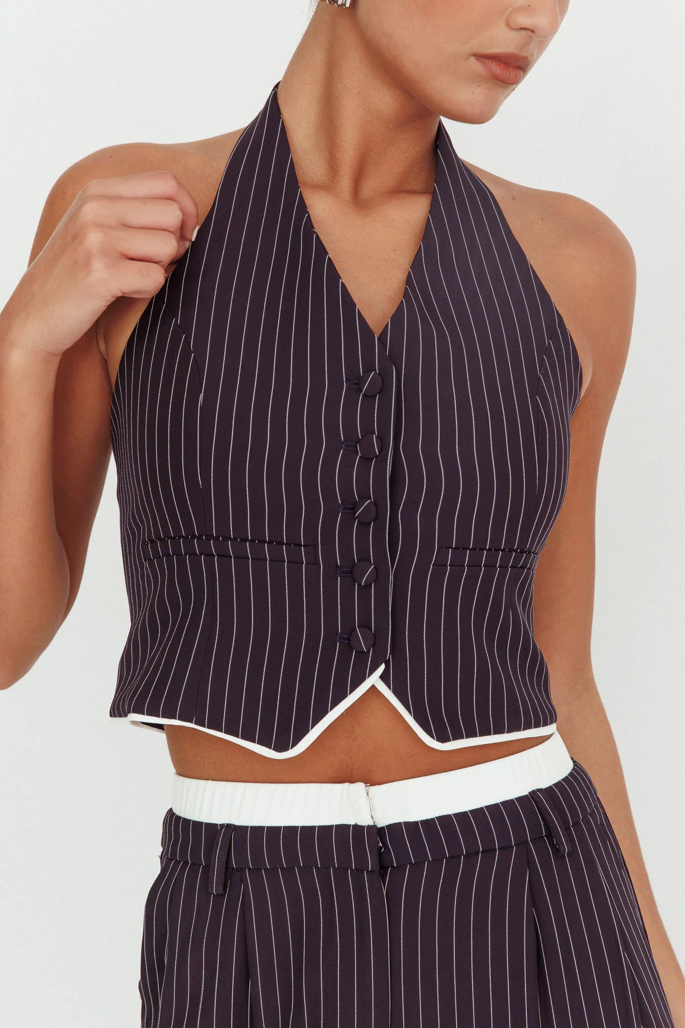 Lilija Pinstripe Halter Neck Vest Navy - Image 5