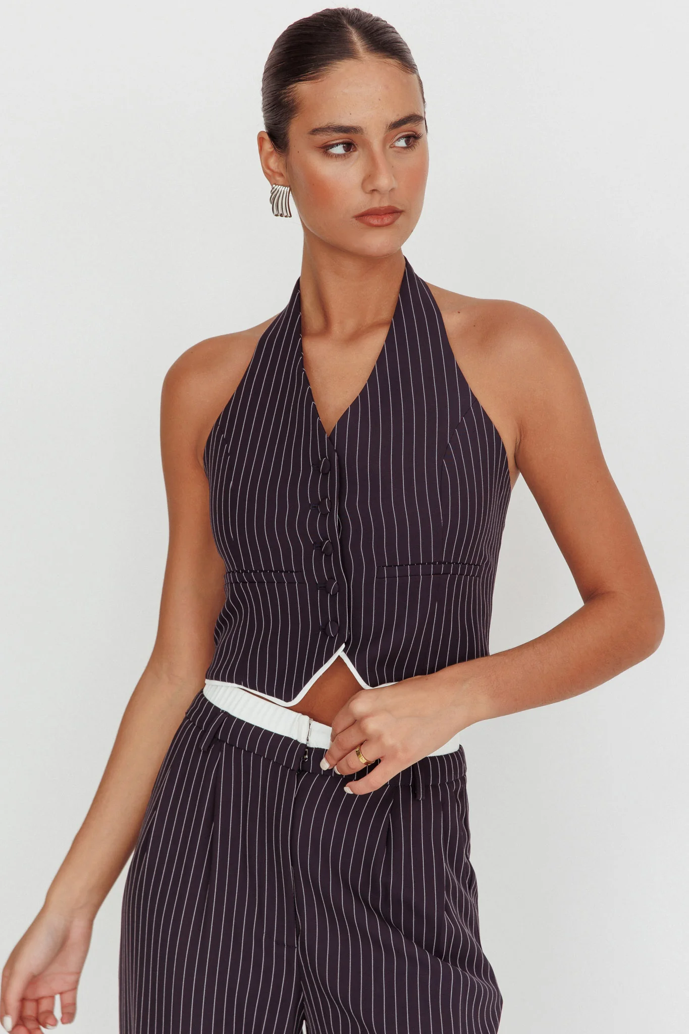 Lilija Pinstripe Halter Neck Vest Navy - Image 6
