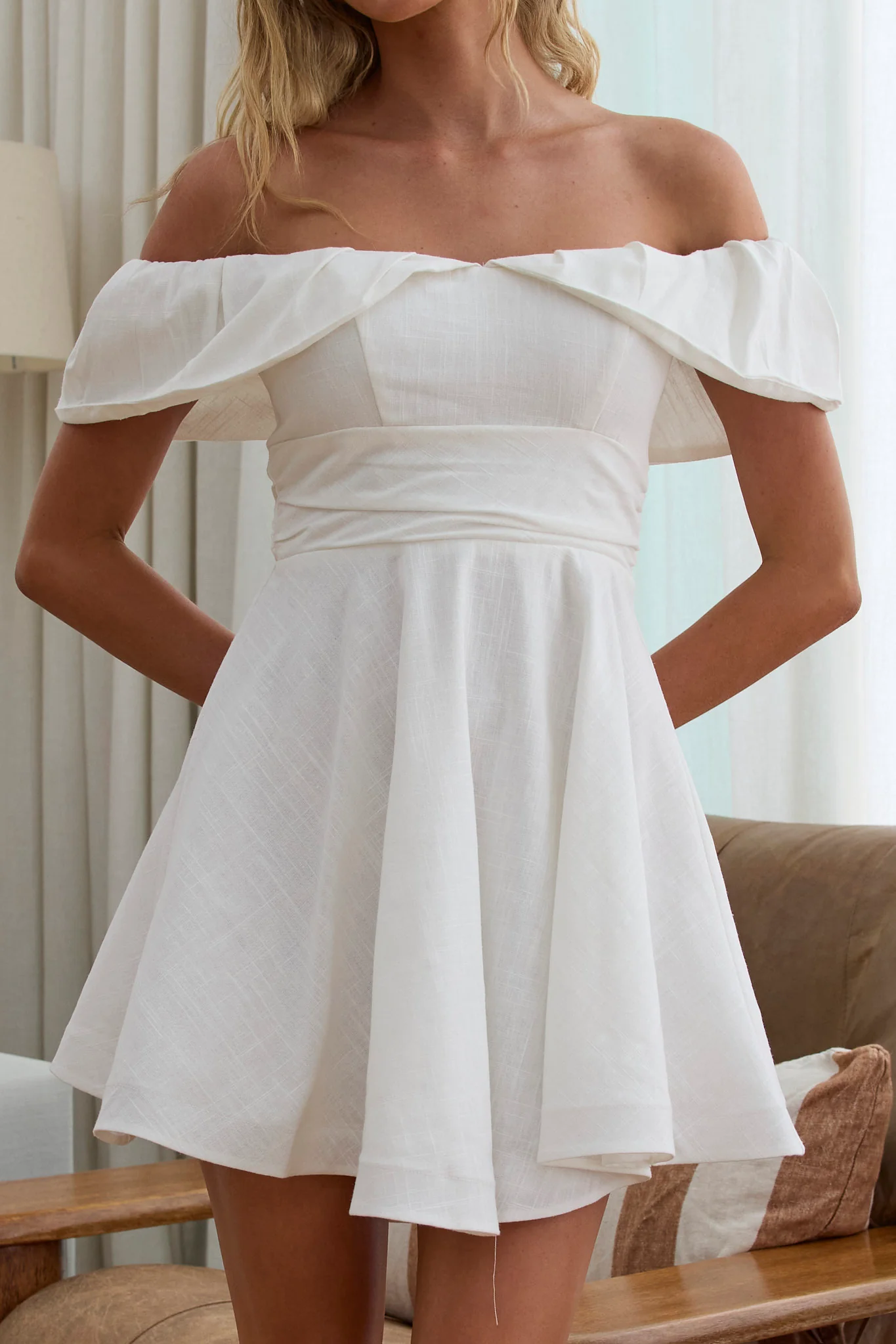 Lillianne Off-Shoulder A-line Mini Dress White - Image 4