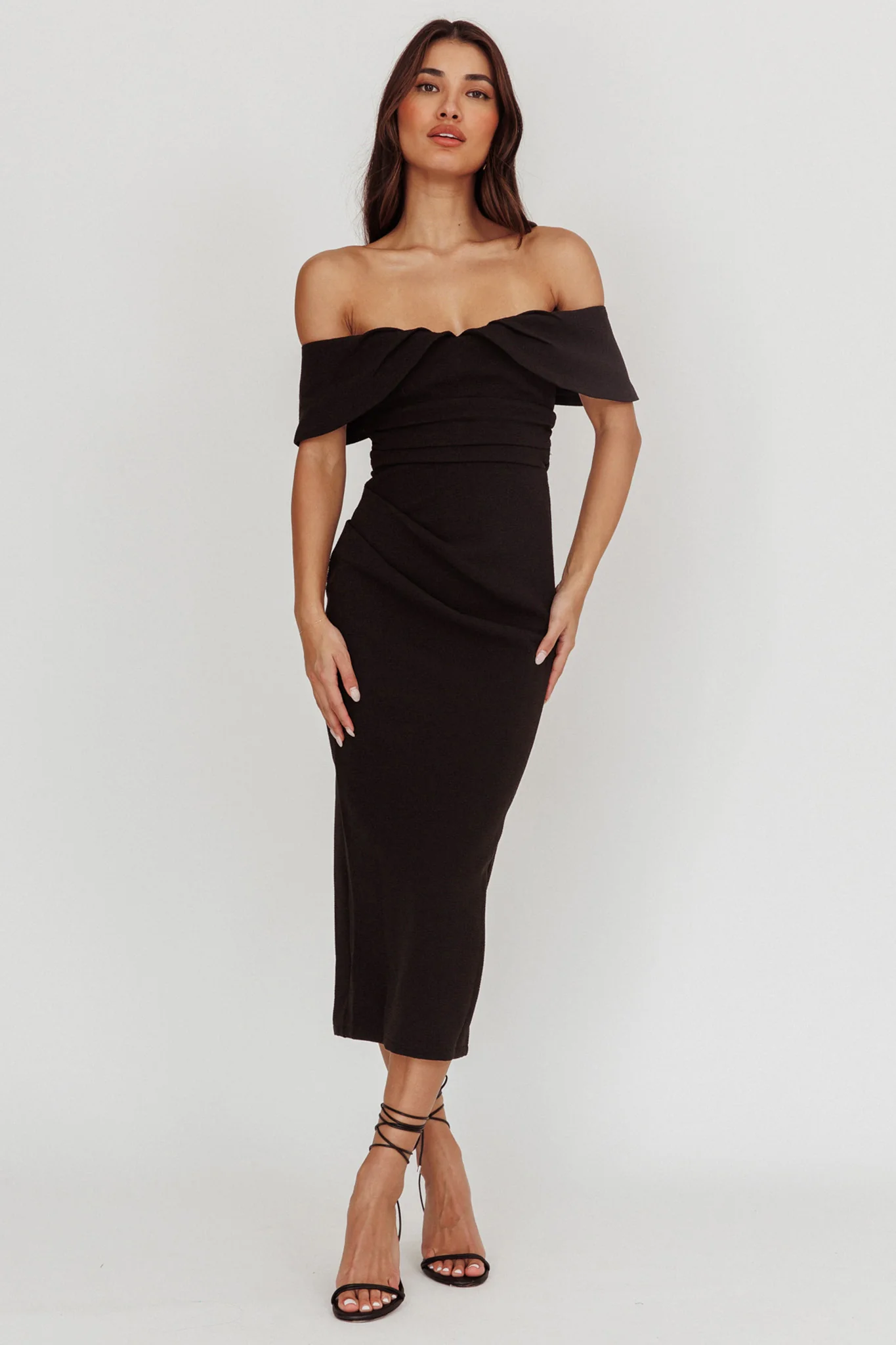 Lillianne Off-Shoulder Midi Dress Black - Image 5